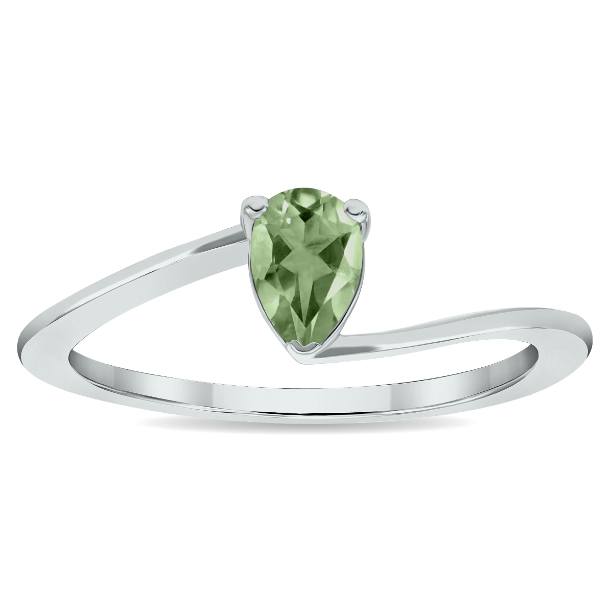 Women's Solitaire Green Amethyst Wave Ring in 10K White Gold