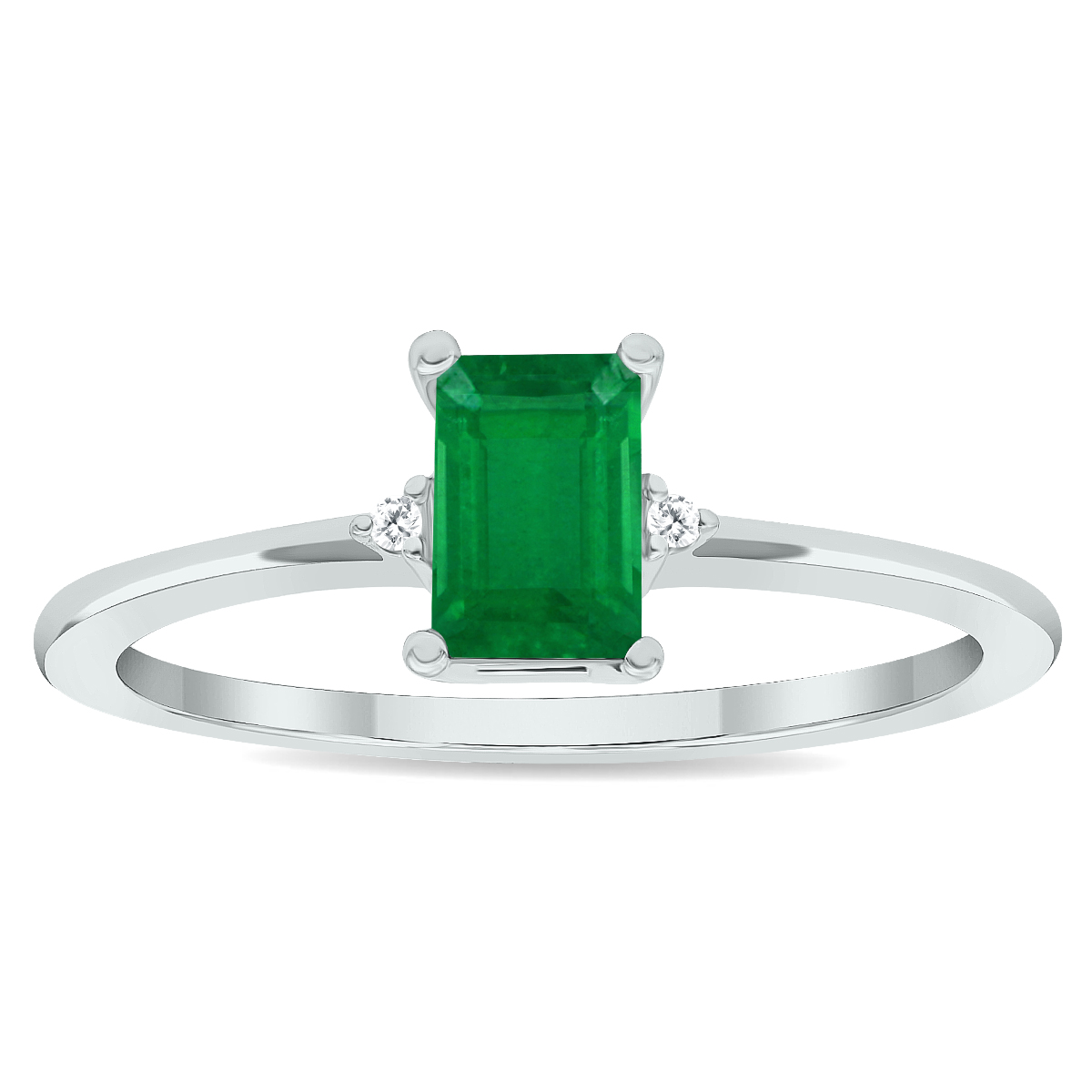 Women's Emerald and Diamond Classic Ring in 10K White Gold