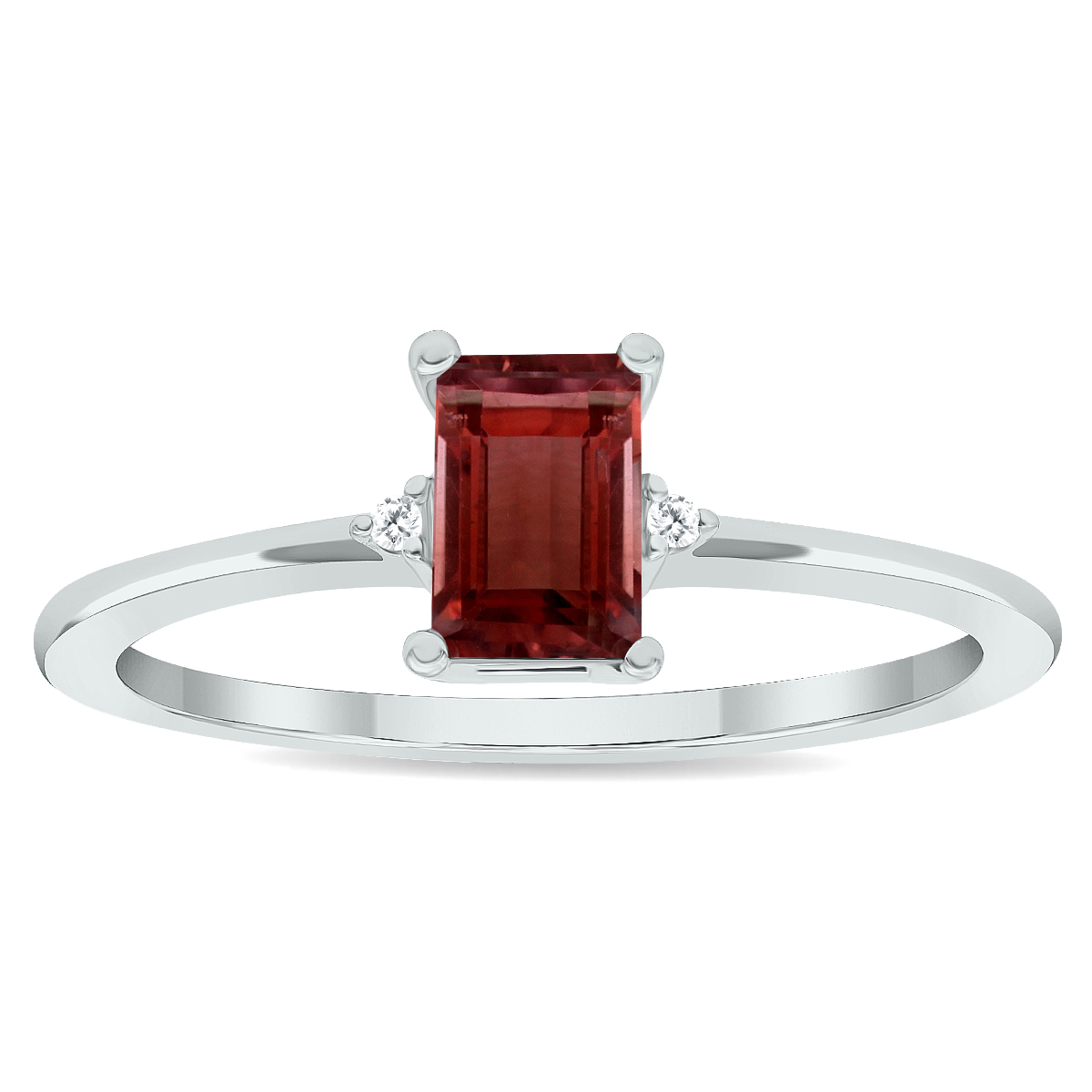 Women's Garnet and Diamond Classic Ring in 10K White Gold
