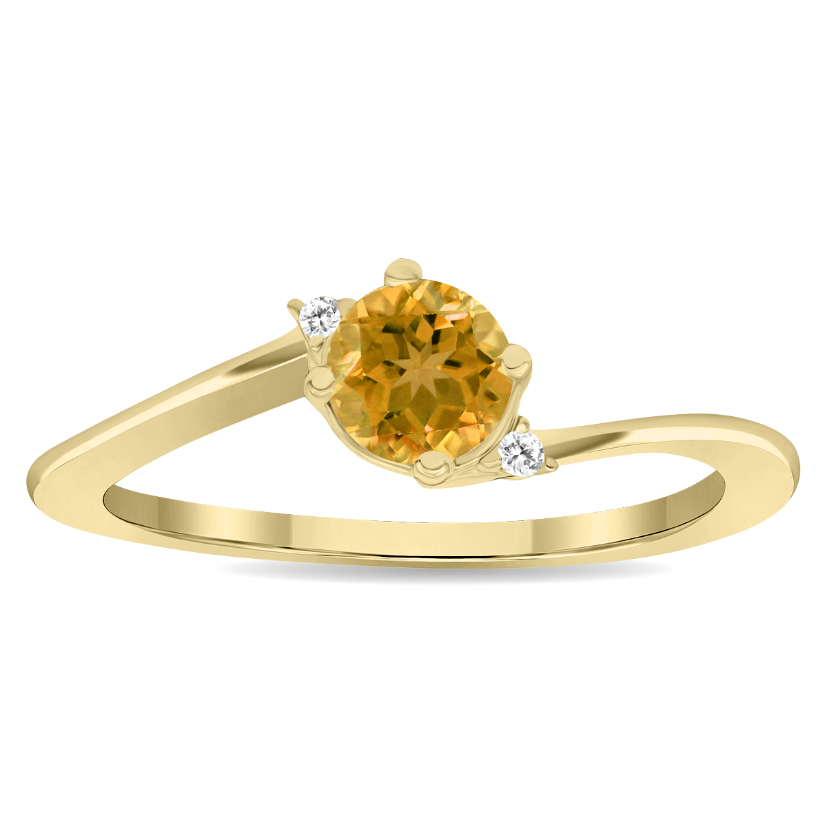 Women's Round Shaped Citrine and Diamond Wave Ring in 10K Yellow Gold