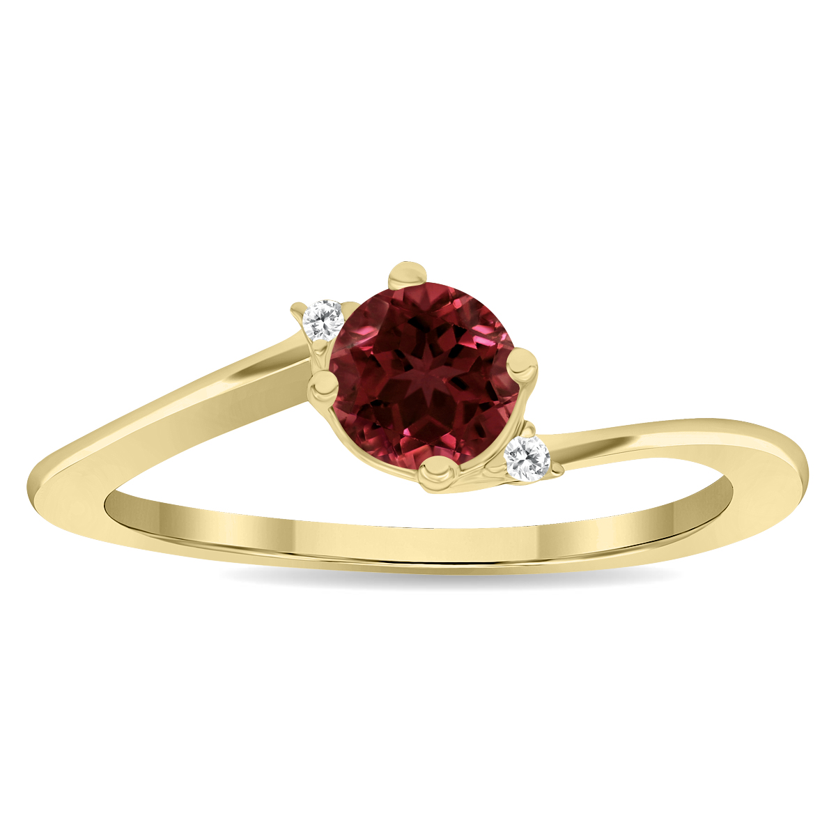 Women's Round Shaped Garnet and Diamond Wave Ring in 10K Yellow Gold