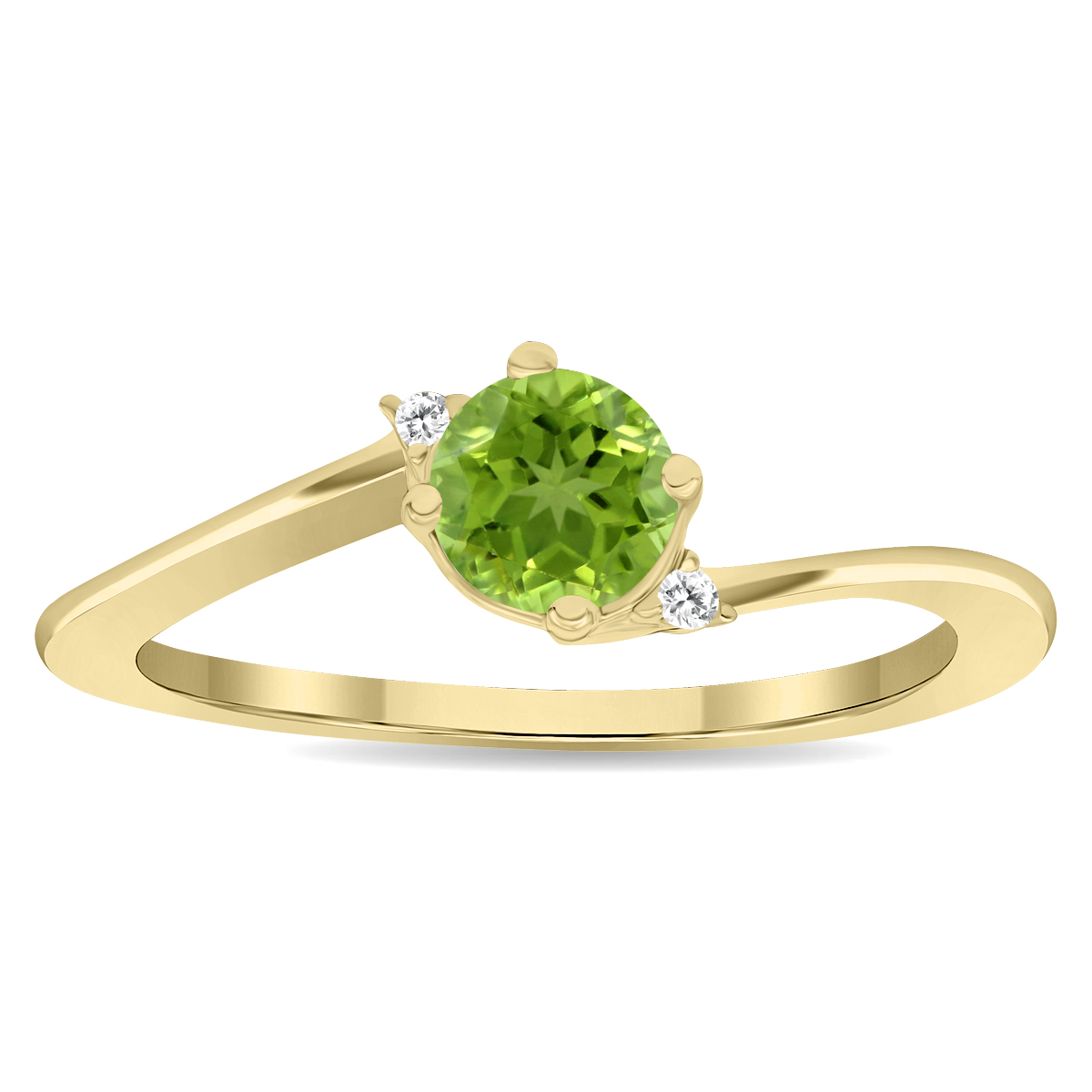 Women's Round Shaped Peridot and Diamond Wave Ring in 10K Yellow Gold