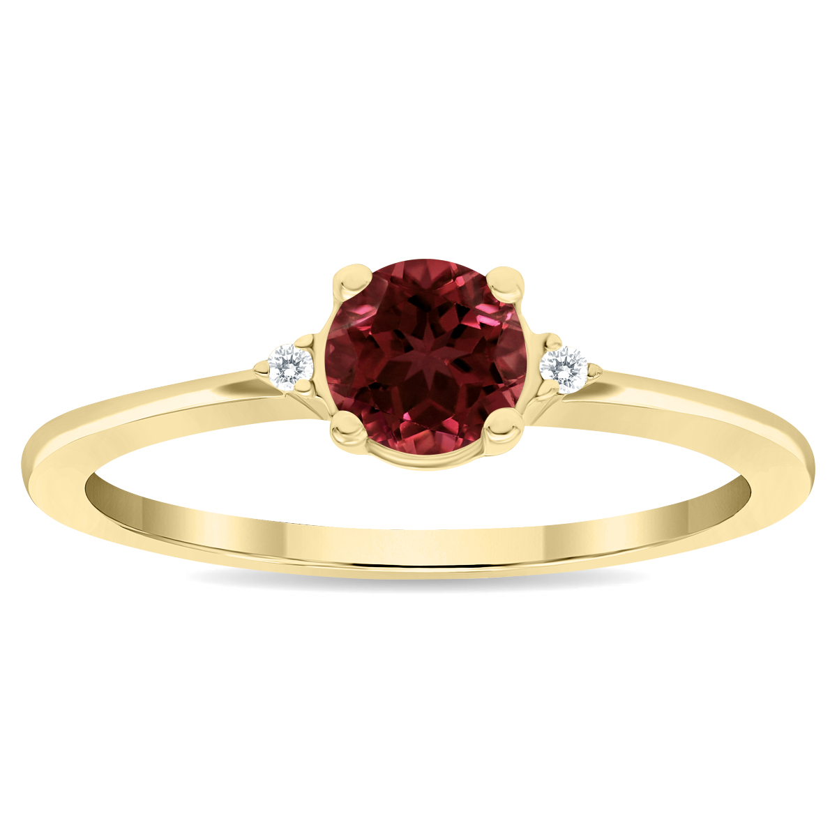 Women's Round Shaped Garnet and Diamond Classic Ring in 10K Yellow Gold