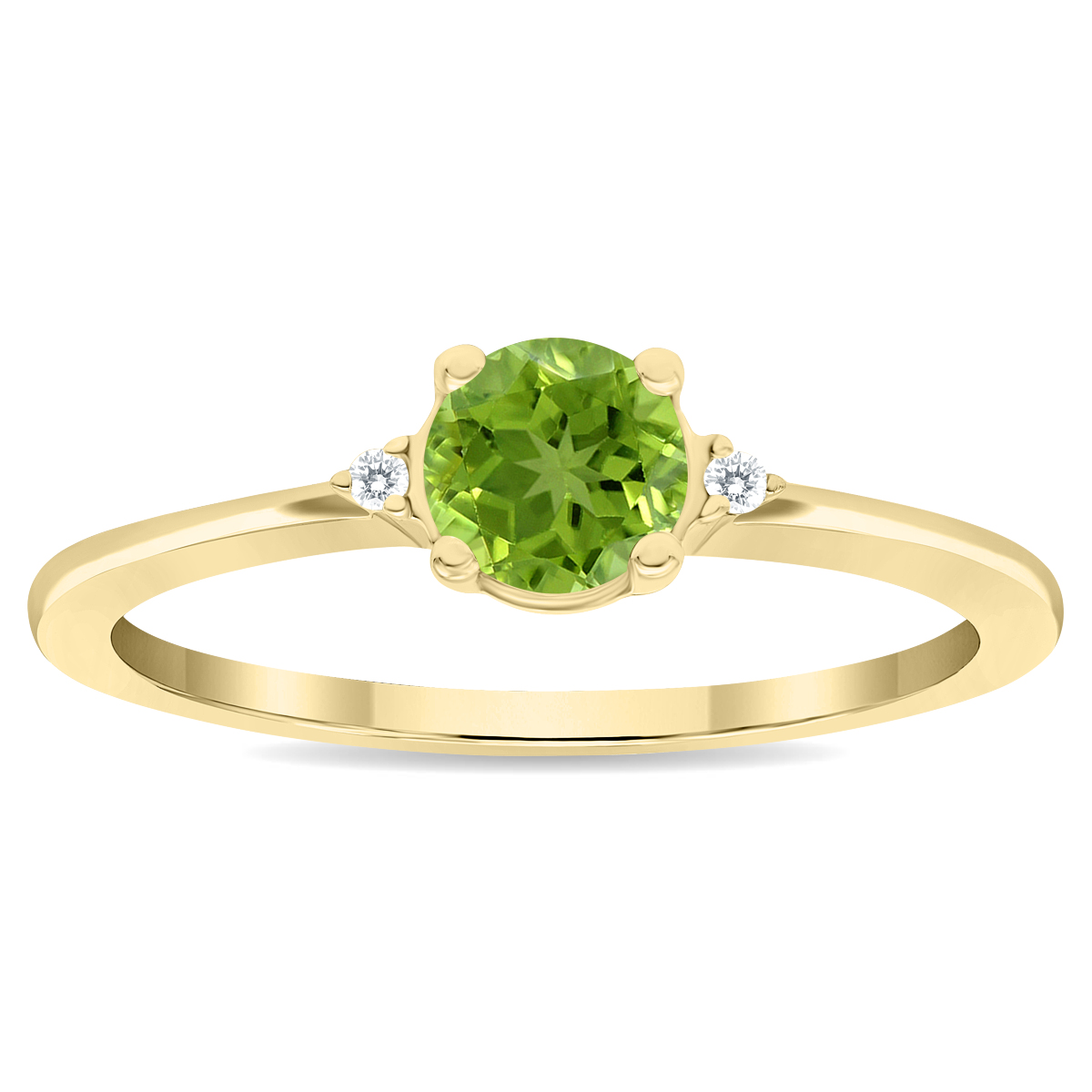 Women's Round Shaped Peridot and Diamond Classic Ring in 10K Yellow Gold