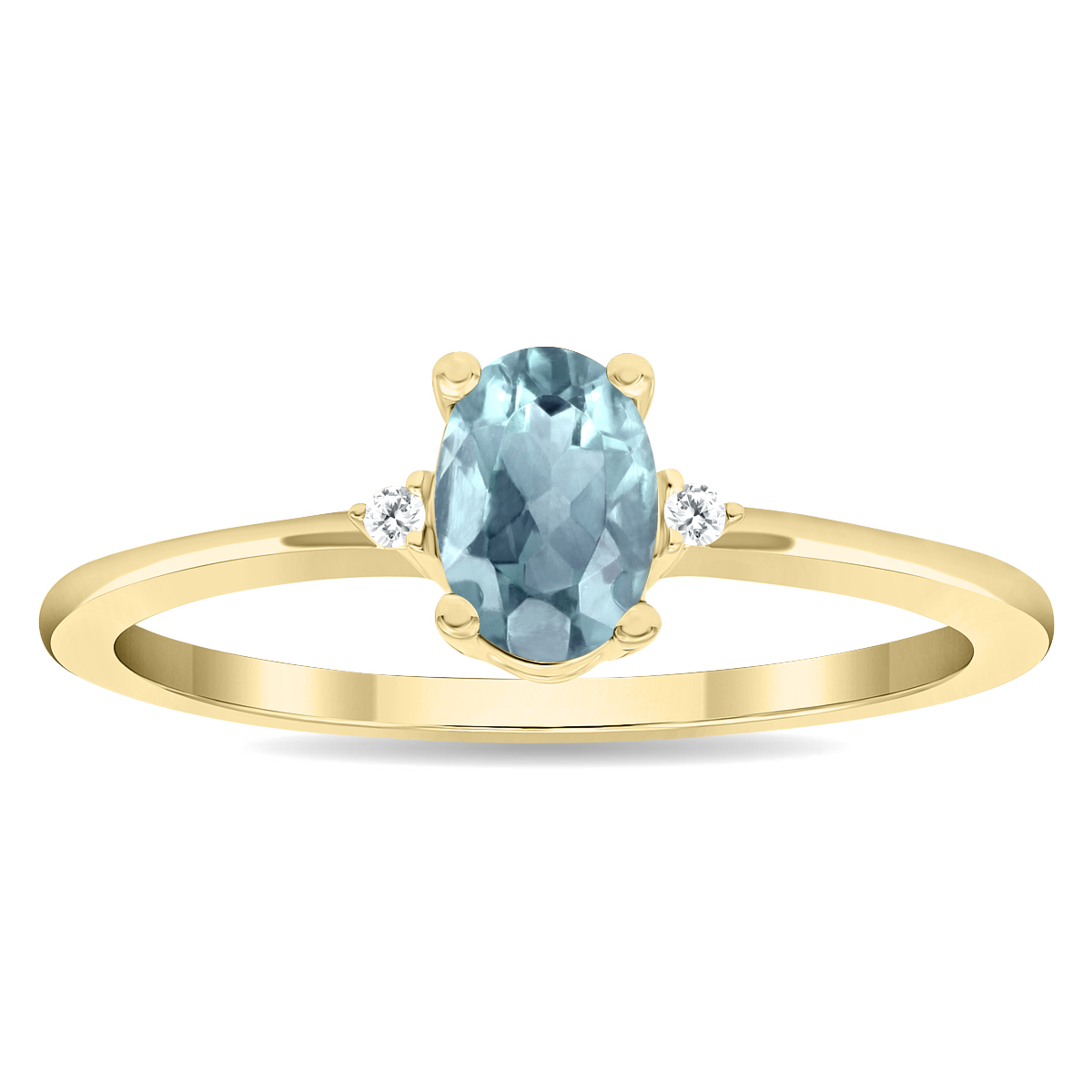 Women's Oval Shaped Aquamarine and Diamond Classic Ring in 10K Yellow Gold