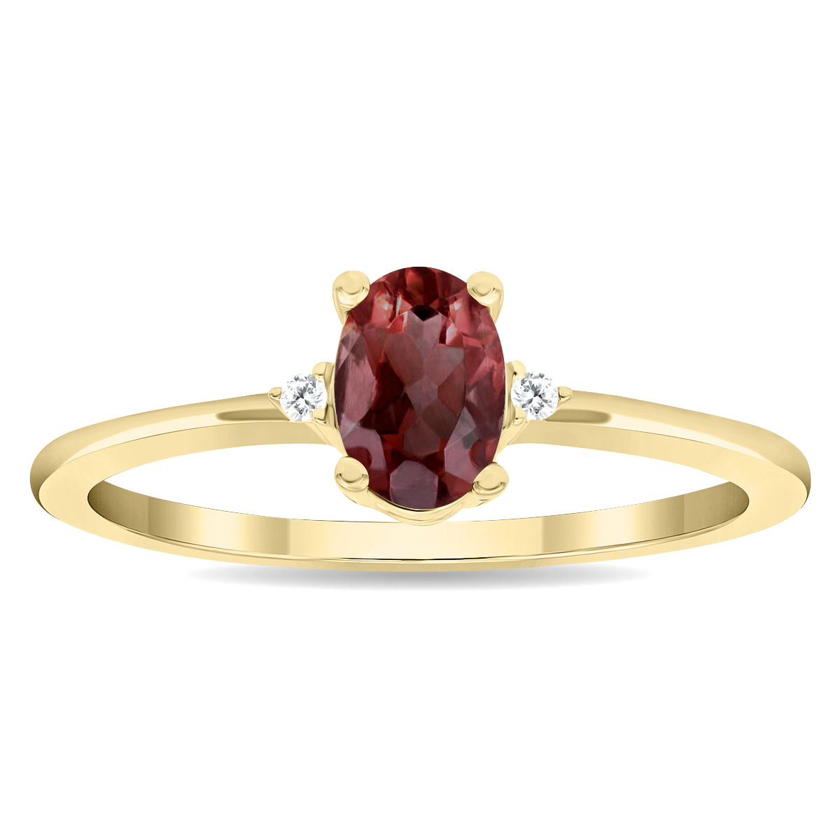 Women's Oval Shaped Garnet and Diamond Classic Ring in 10K Yellow Gold