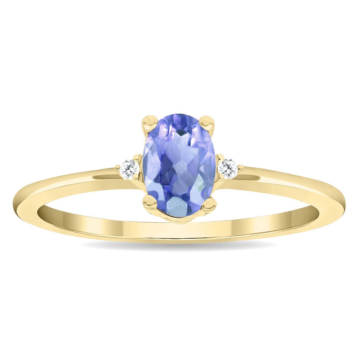 Women's Oval Shaped Tanzanite and Diamond Classic Ring in 10K Yellow Gold