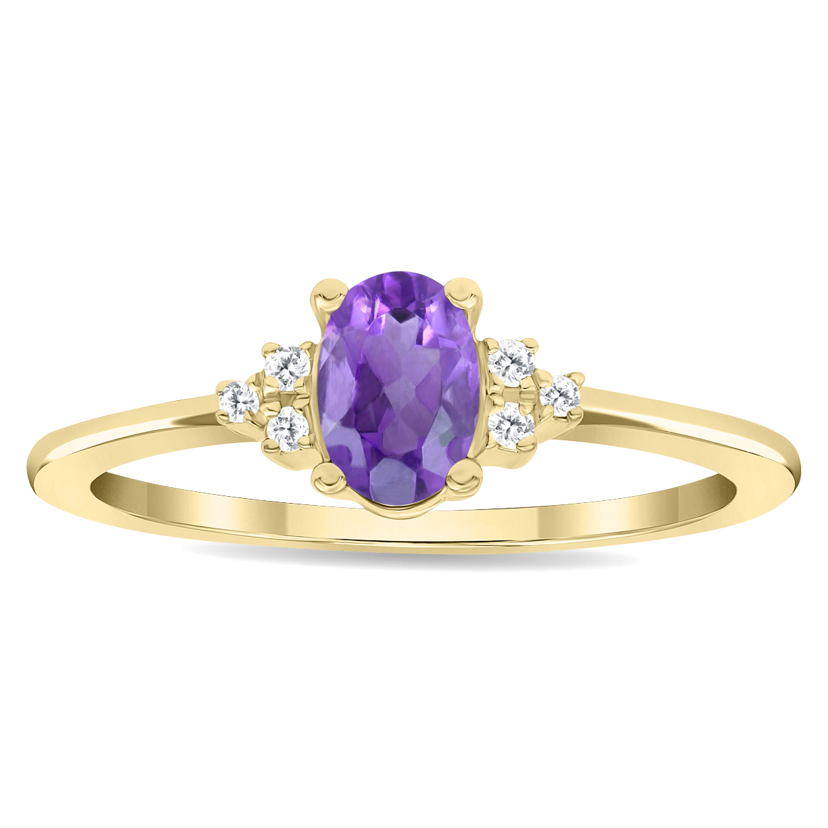 Women's Oval Shaped Amethyst and Diamond Half Moon Ring in 10K Yellow Gold