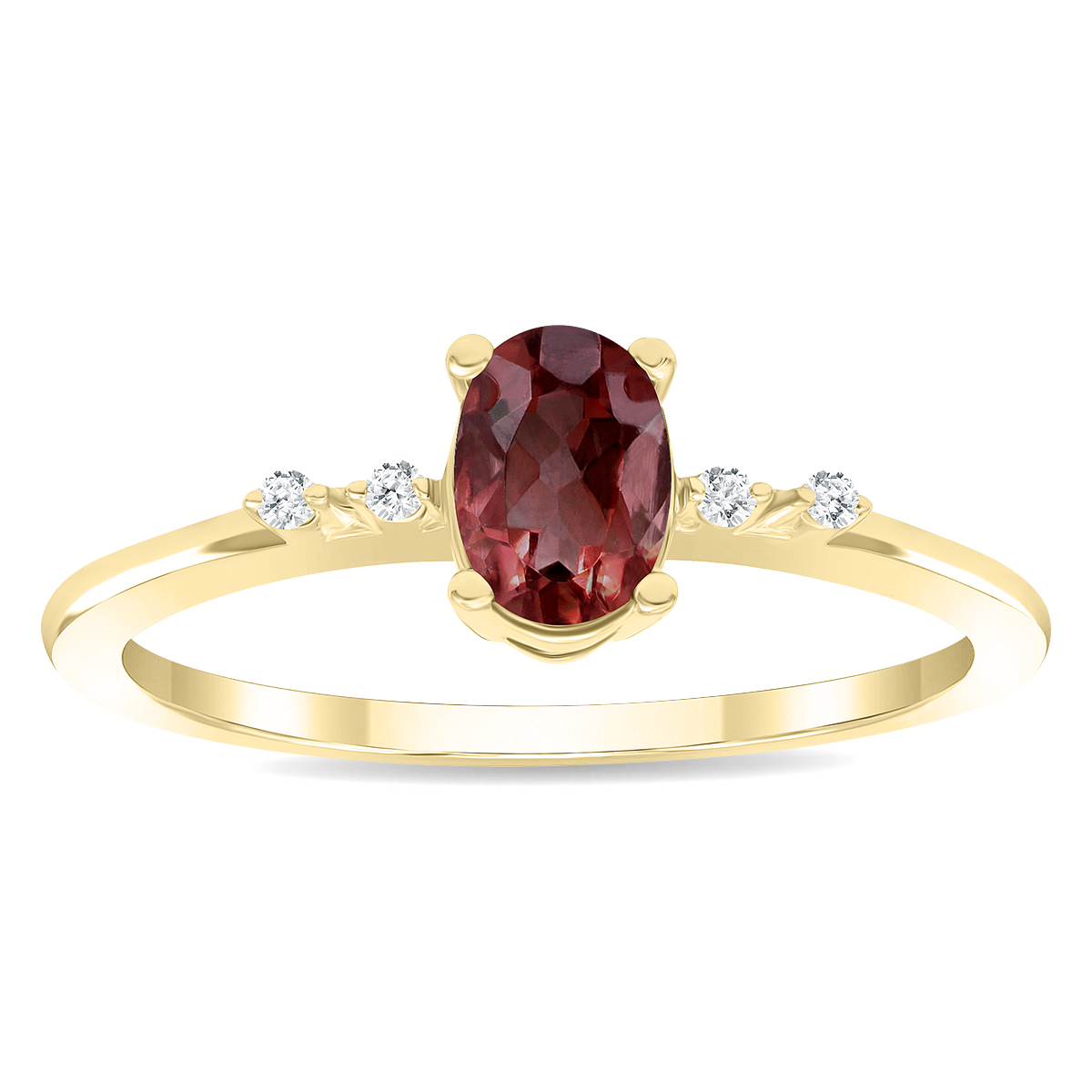 Women's Oval Shaped Garnet and Diamond Sparkle Ring in 10K Yellow Gold