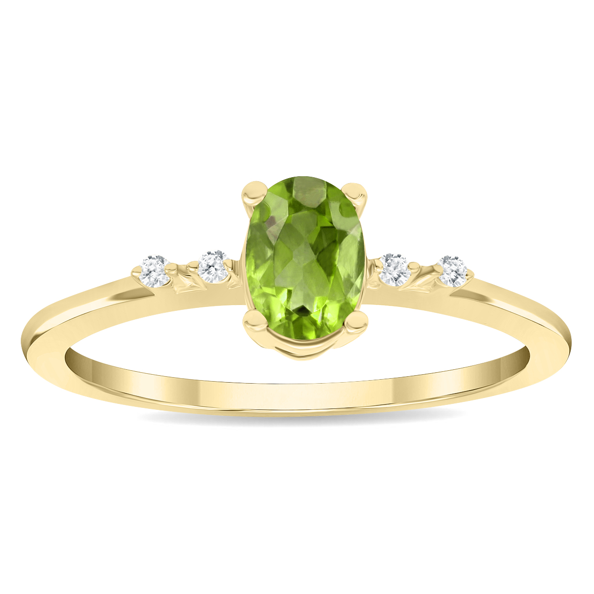 Women's Oval Shaped Peridot and Diamond Sparkle Ring in 10K Yellow Gold