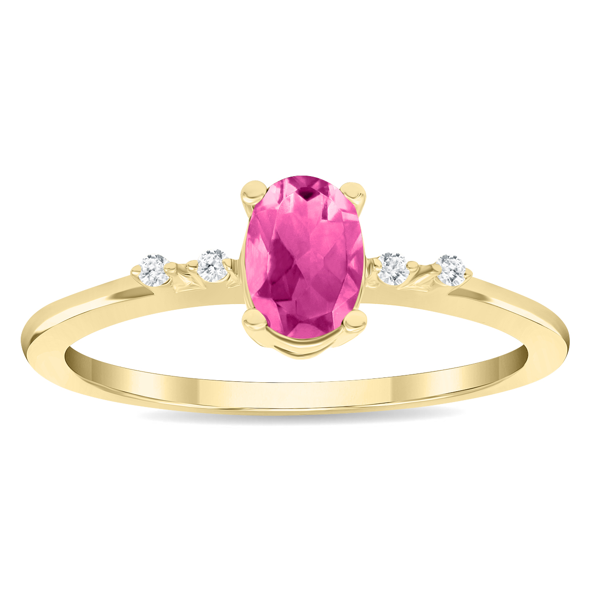 Women's Oval Shaped Pink Topaz and Diamond Sparkle Ring in 10K Yellow Gold