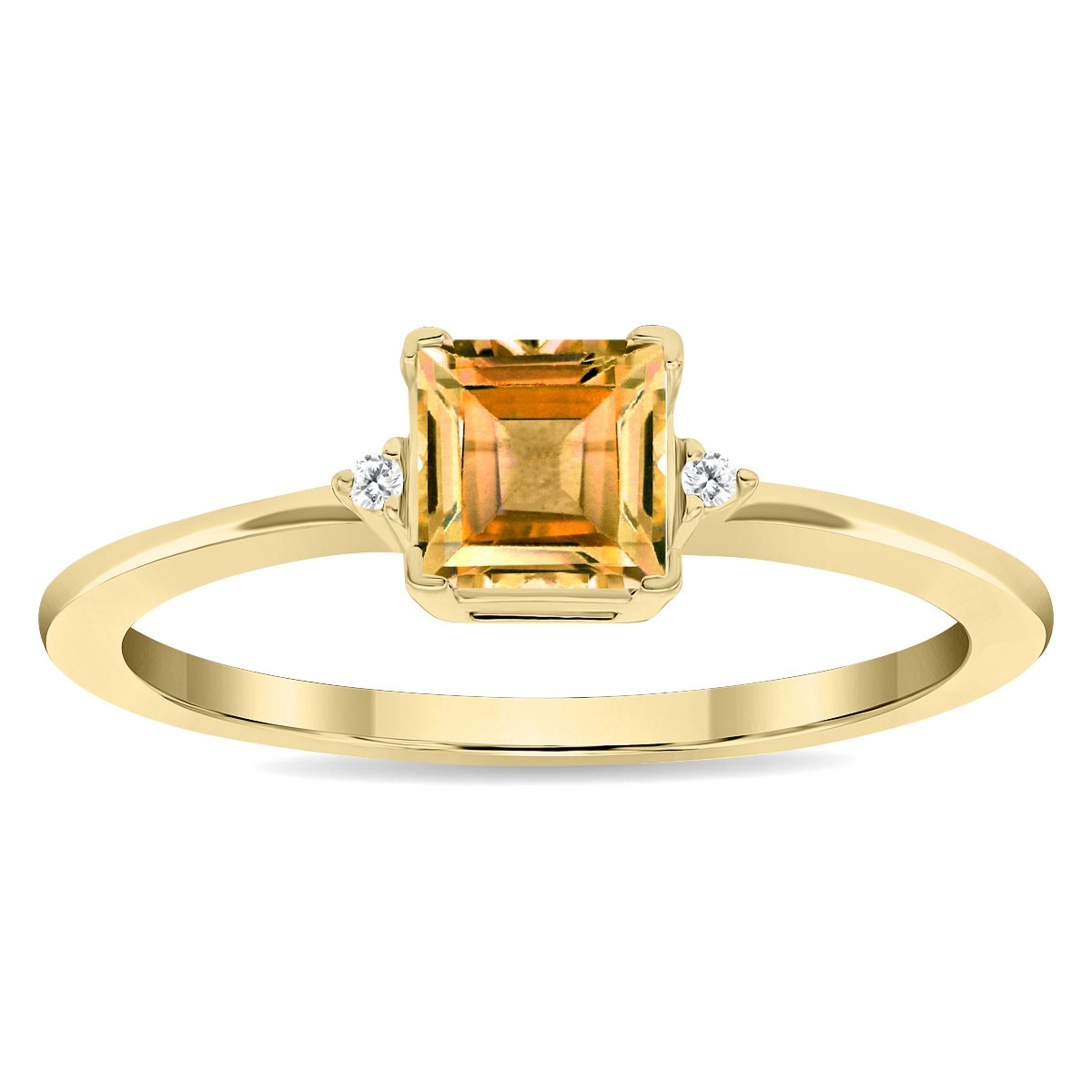 Women's Square Shaped Citrine and Diamond Classic Ring in 10K Yellow Gold