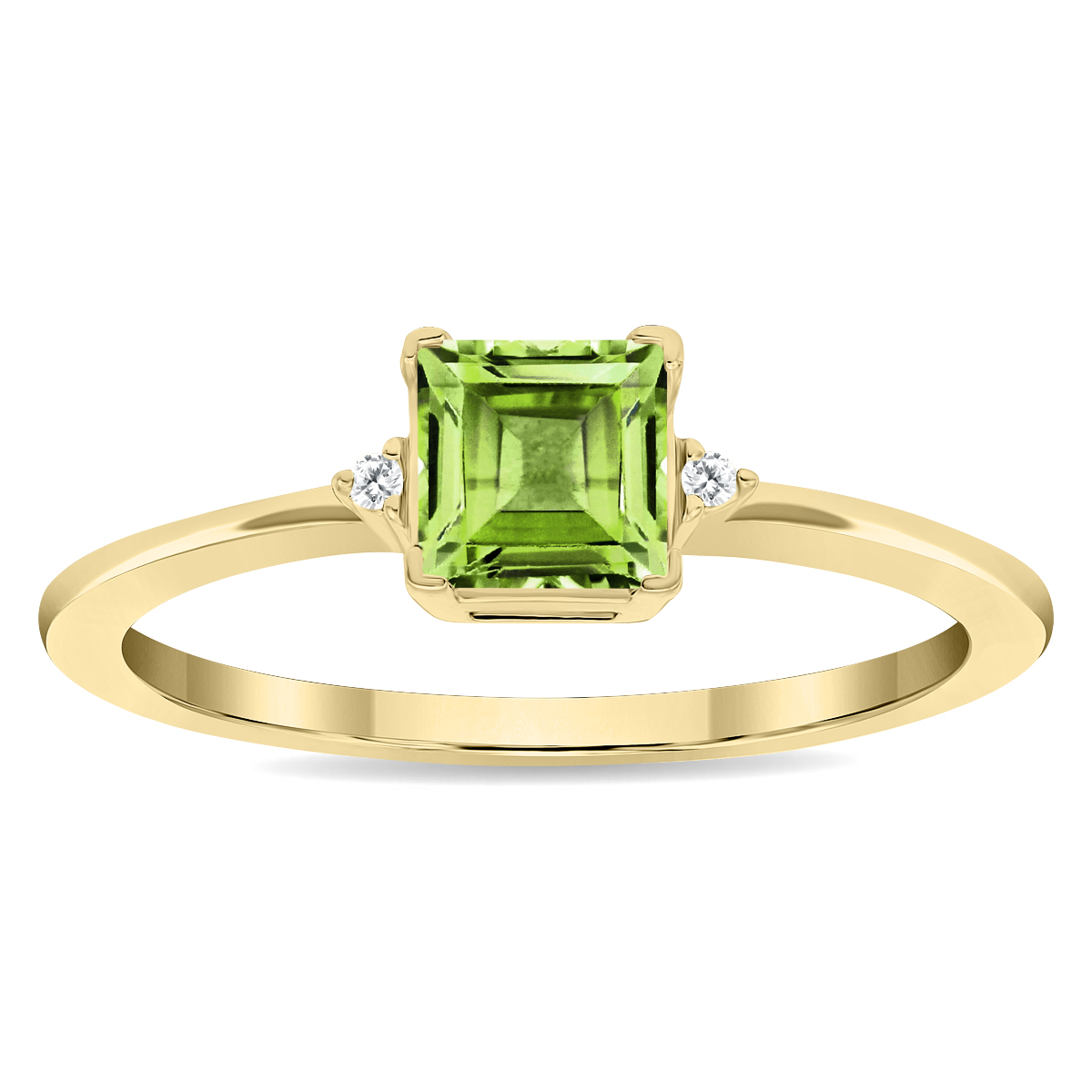 Women's Square Shaped Peridot and Diamond Classic Ring in 10K Yellow Gold