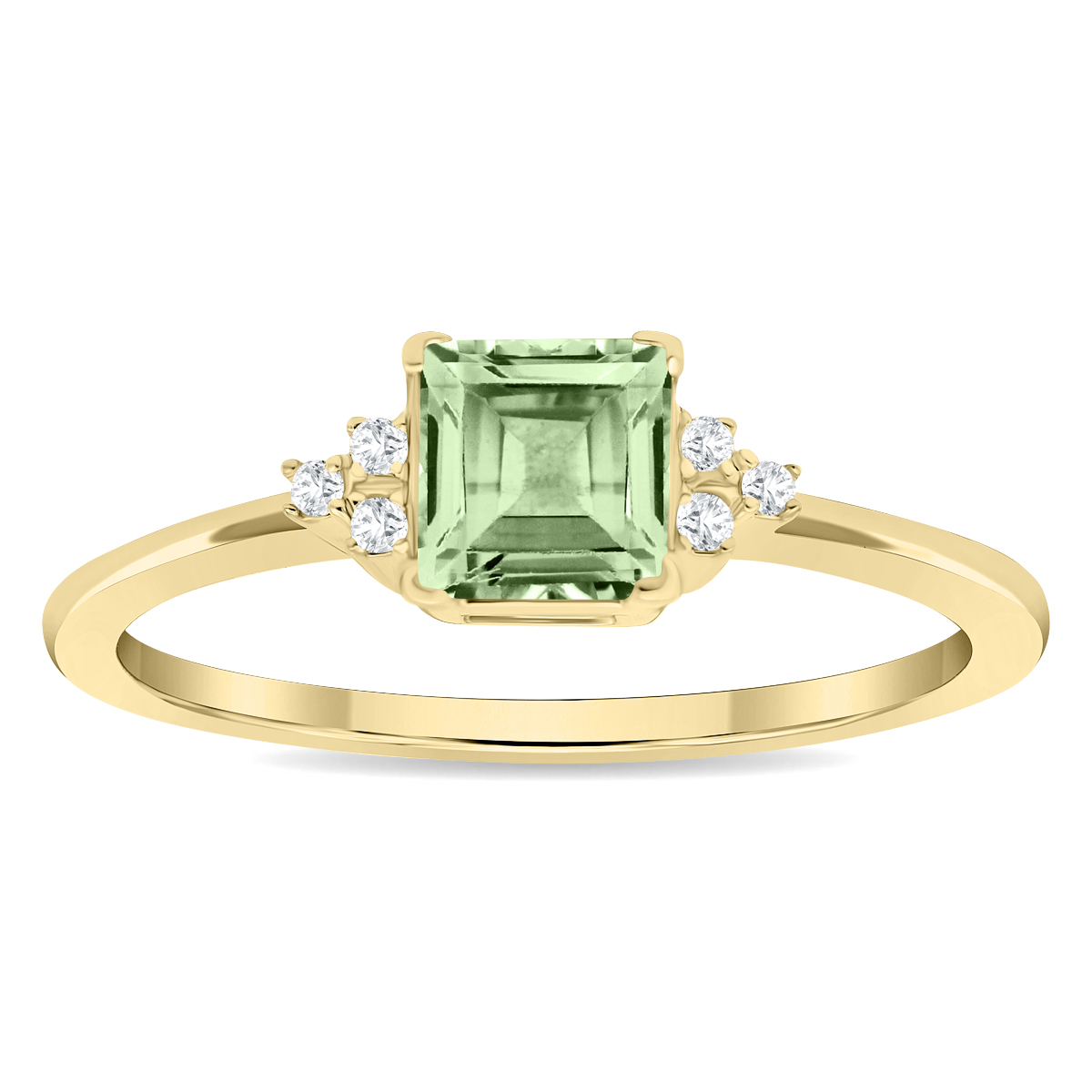 Women's Square Shaped Green Amethyst and Diamond Half Moon Ring in 10K Yellow Gold