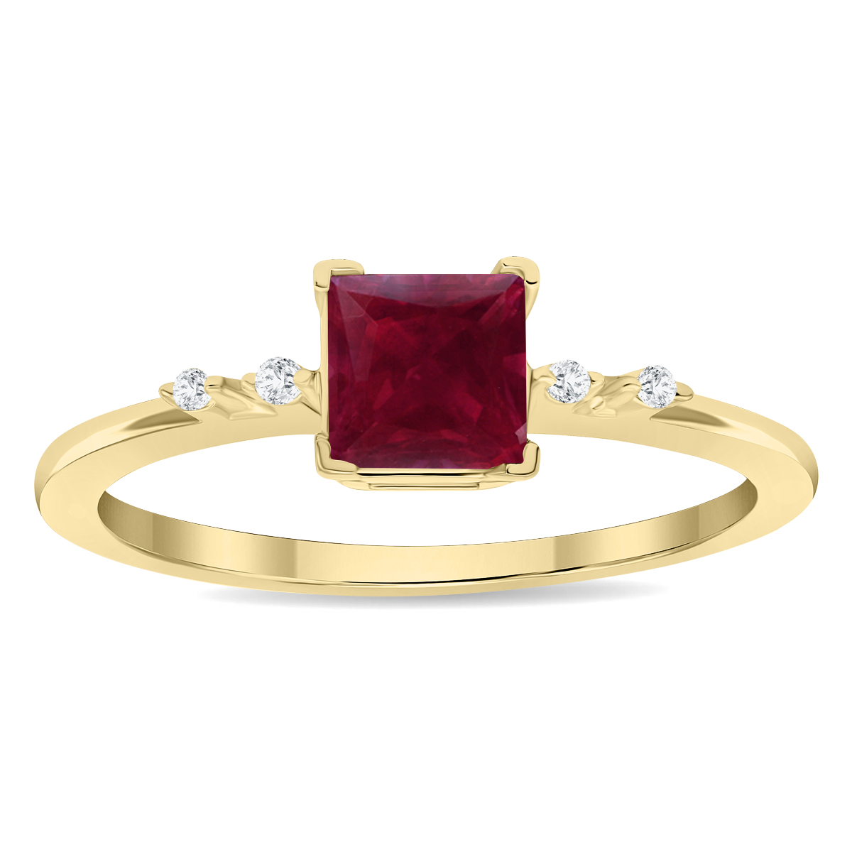 Women's Square Shaped Ruby and Diamond Sparkle Ring in 10K Yellow Gold