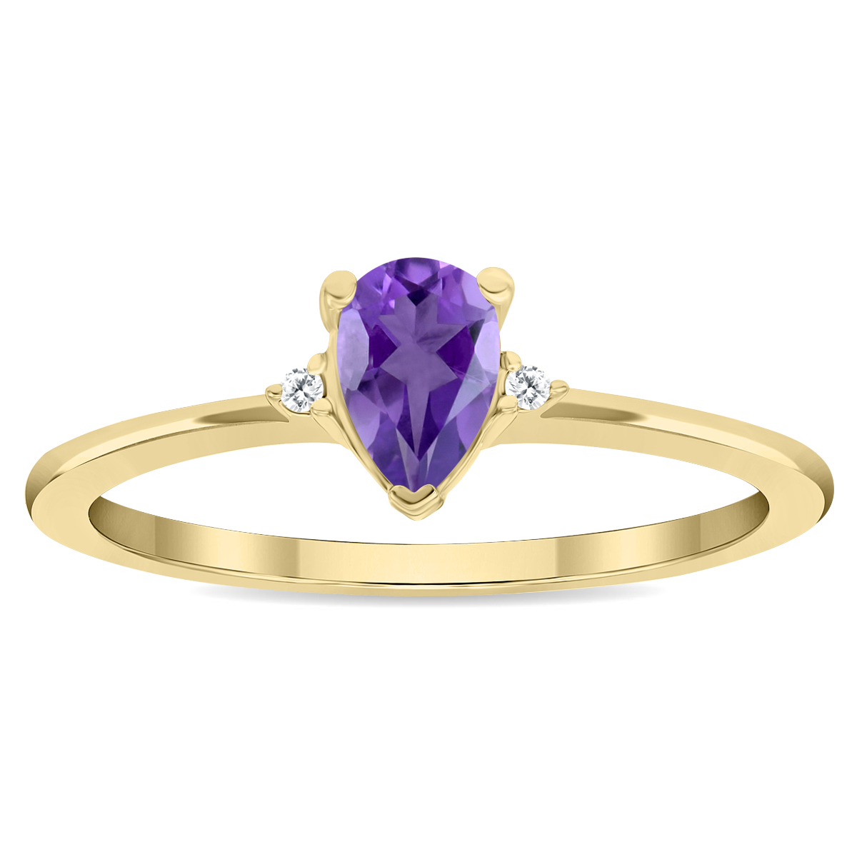 Women's Pear Shaped Amethyst and Diamond Classic Ring in 10K Yellow Gold