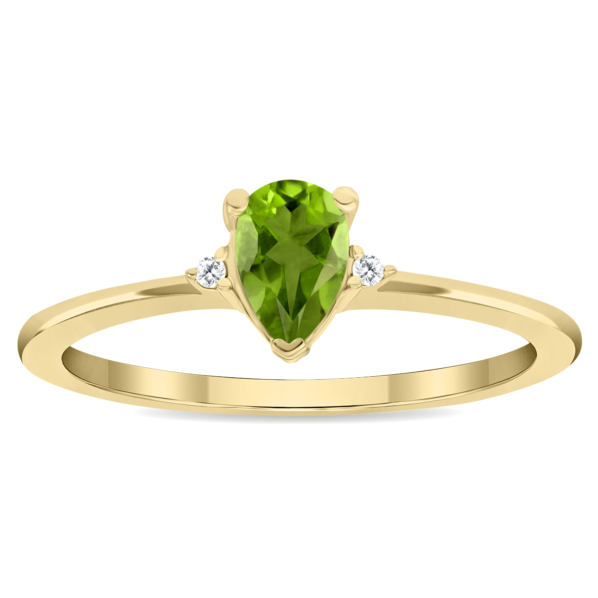 Women's Pear Shaped Peridot and Diamond Classic Ring in 10K Yellow Gold
