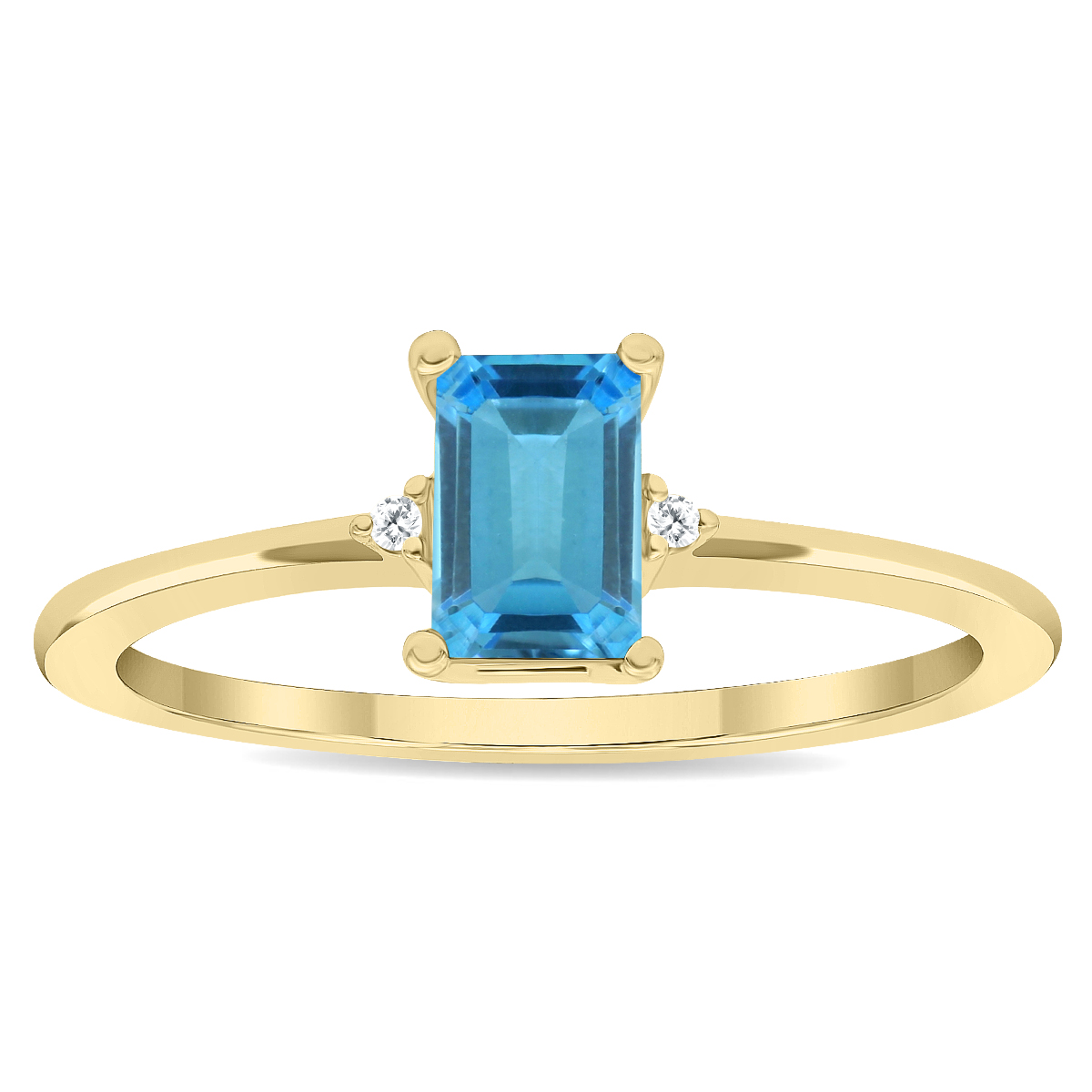 Women's Emerald Cut Blue Topaz and Diamond Classic Ring in 10K Yellow Gold