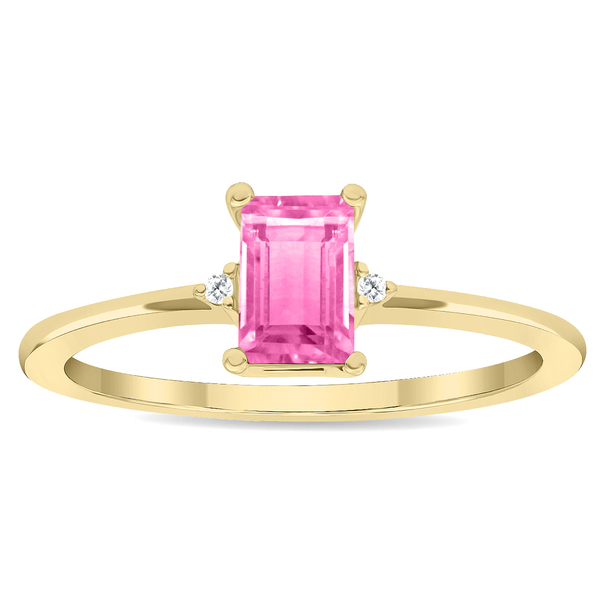 Women's Emerald Cut Pink Topaz and Diamond Classic Ring in 10K Yellow Gold