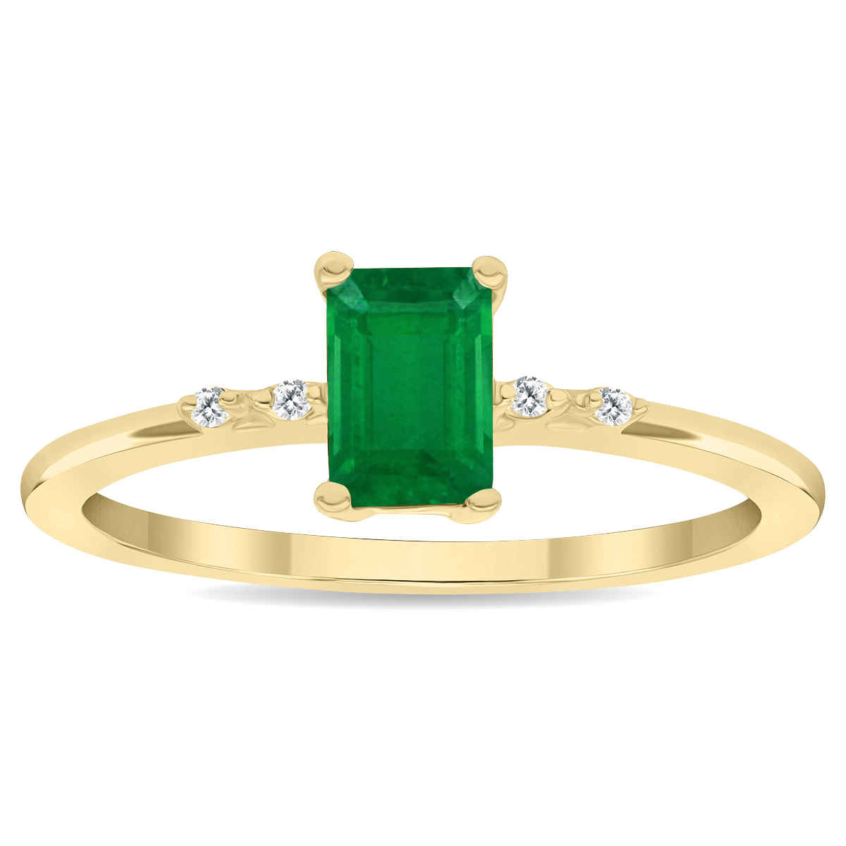 Women's Emerald Cut Emerald and Diamond Sparkle Ring in 10K Yellow Gold