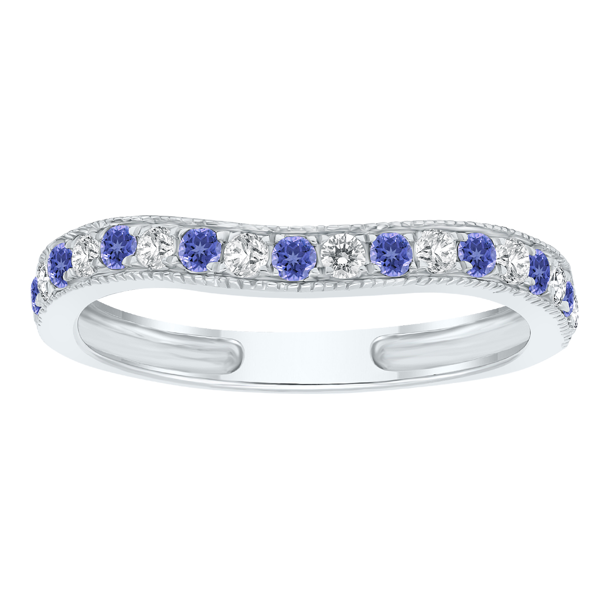 Tanzanite and Diamond Channel Set Wedding Band in 10K White Gold