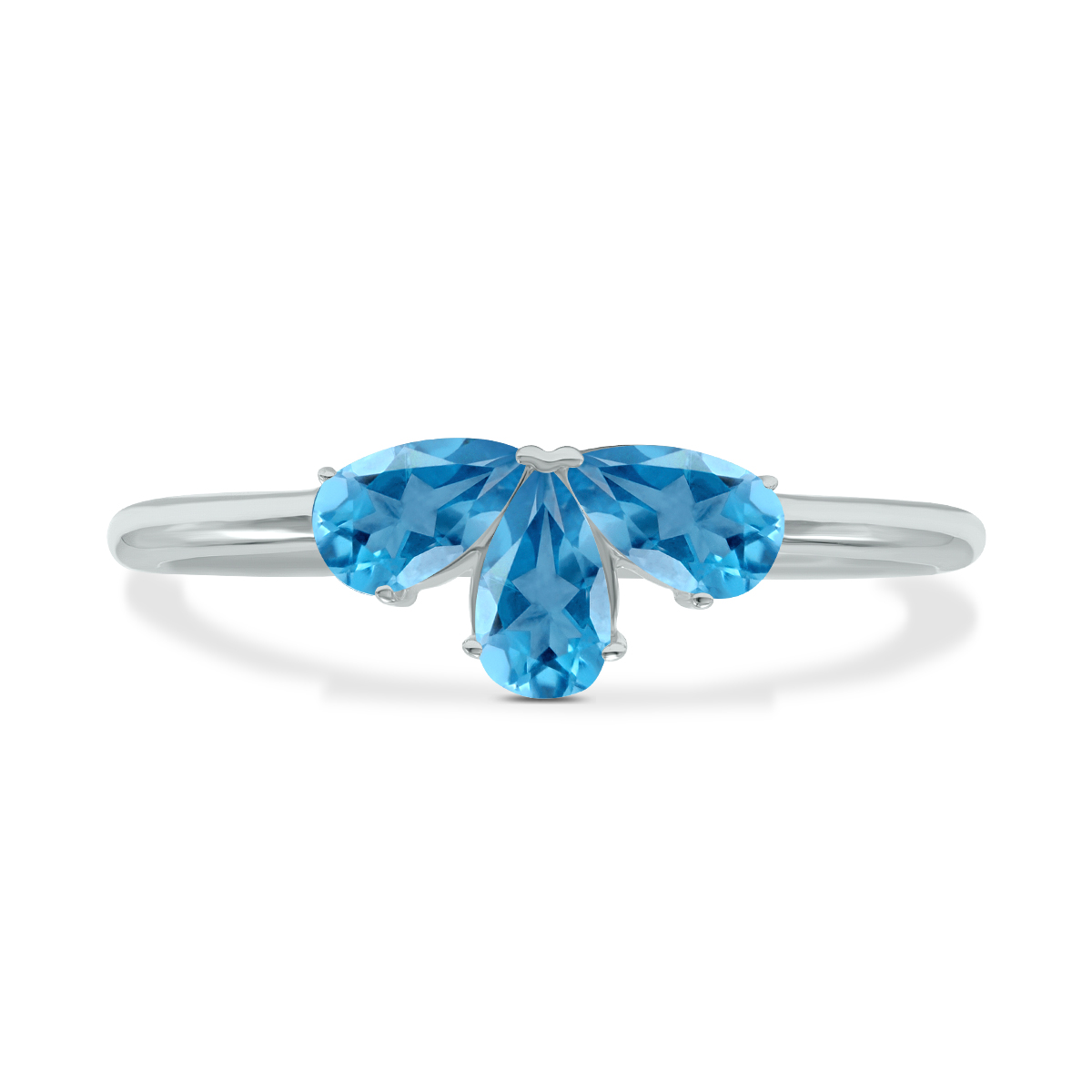Blue Topaz Pear Shape Three Stone Ring in 10K White Gold