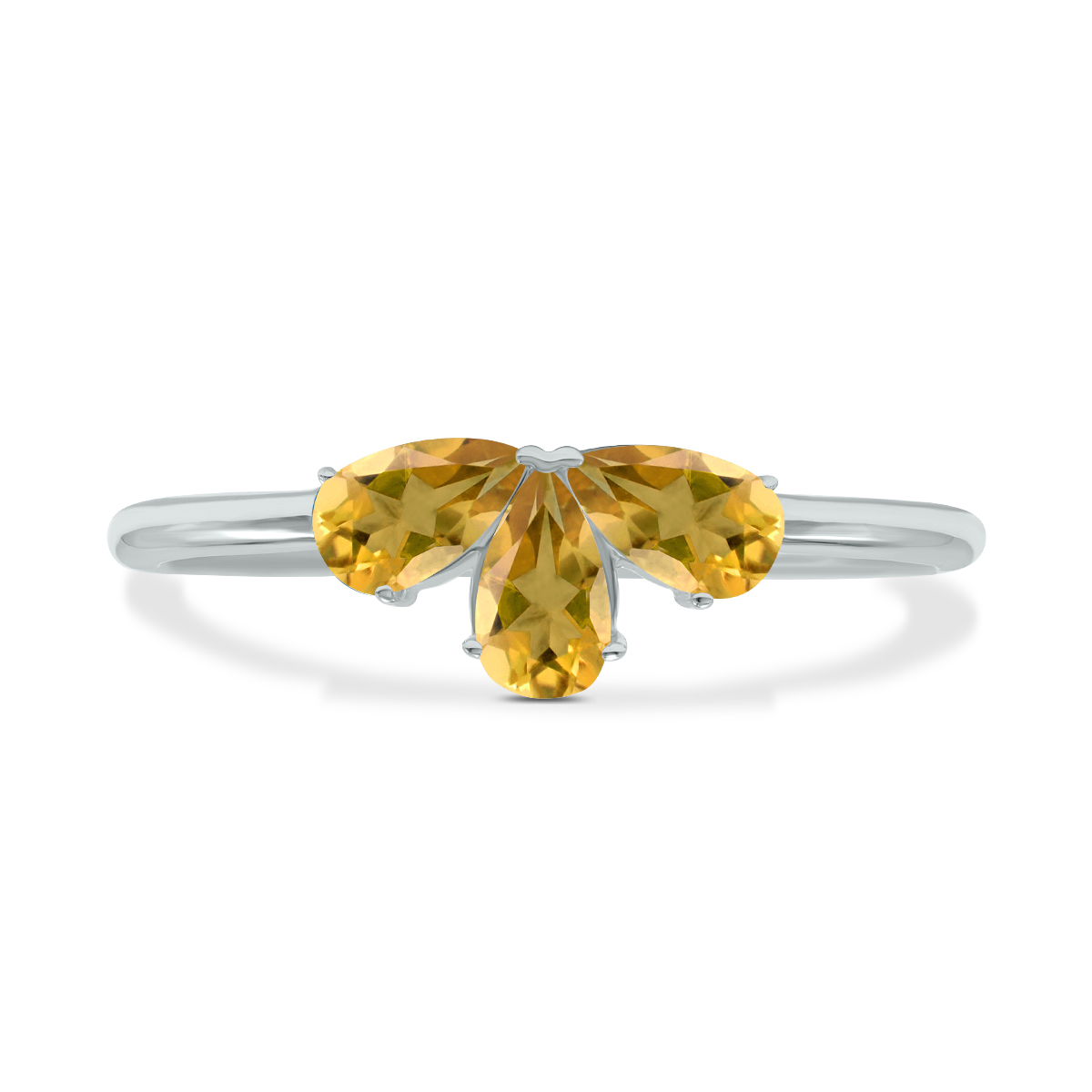 Citrine Pear Shape Three Stone Ring in 10K White Gold