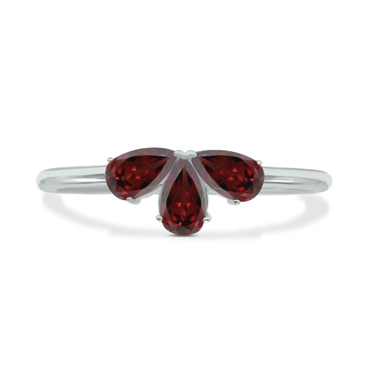 Garnet Pear Shape Three Stone Ring in 10K White Gold