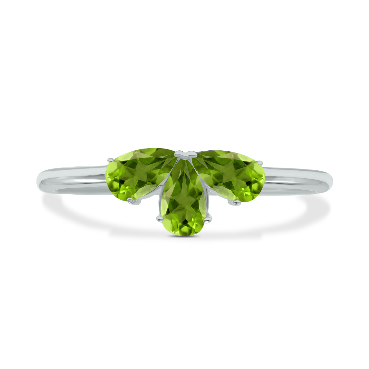 Peridot Pear Shape Three Stone Ring in 10K White Gold