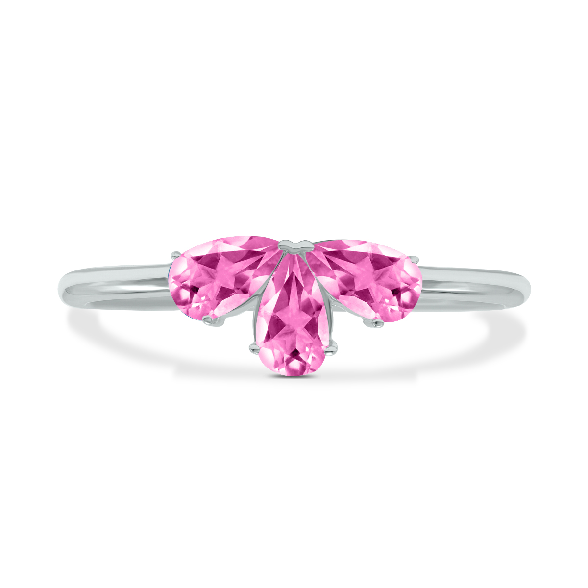 Pink Topaz Pear Shape Three Stone Ring in 10K White Gold