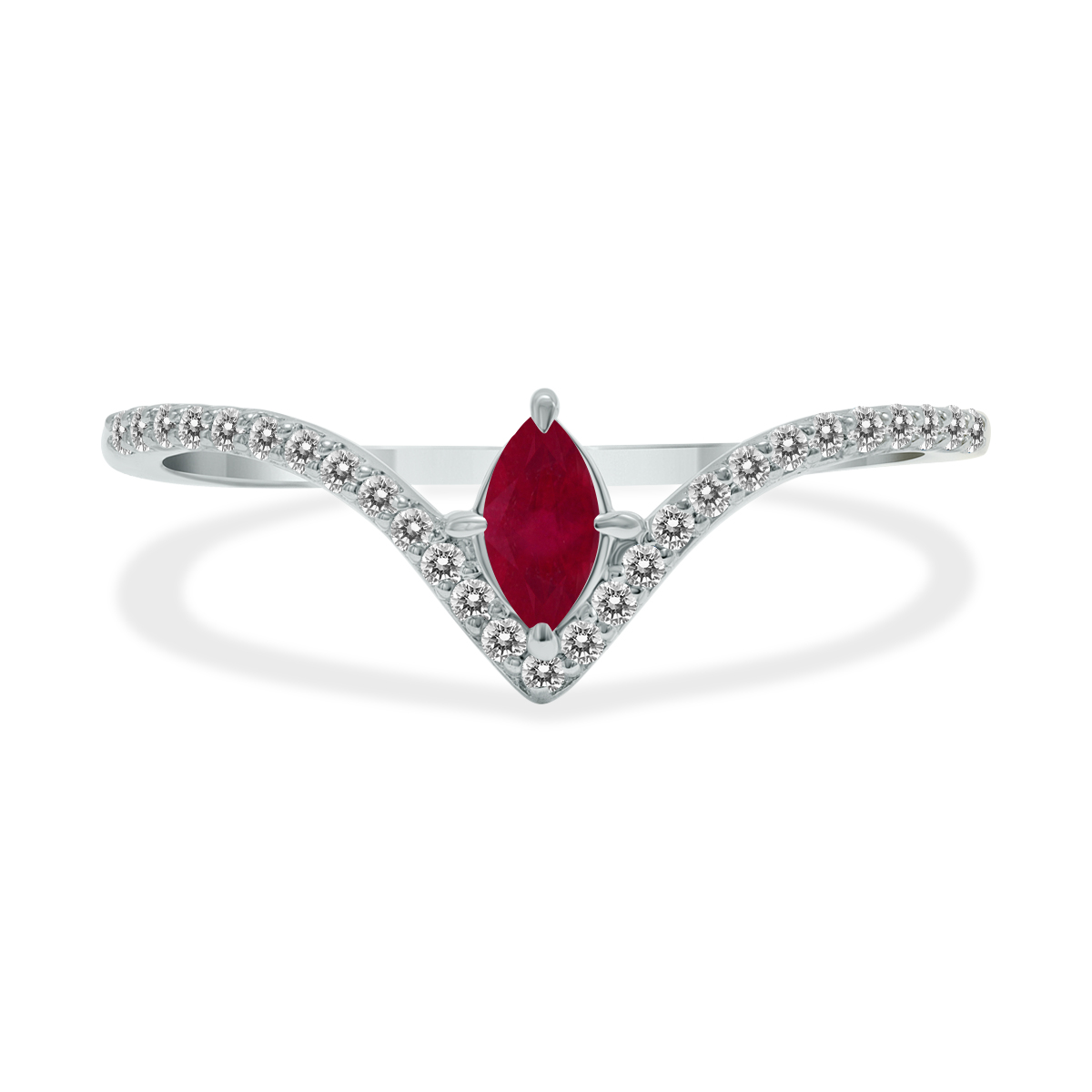 1/4 Carat TW Ruby and Diamond V Shape Ring in 10K White Gold
