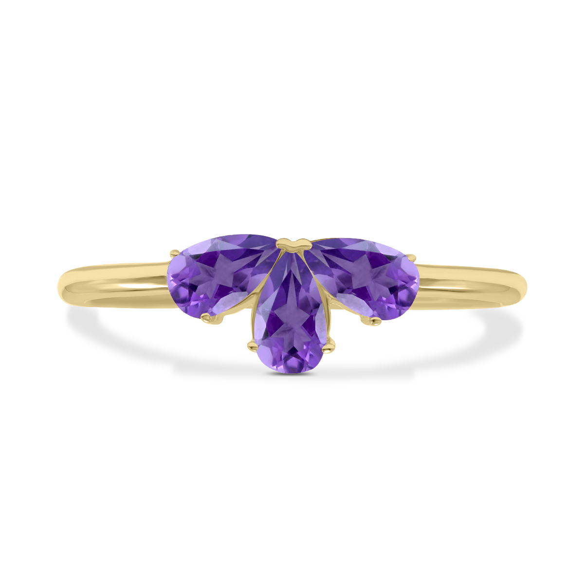 Amethyst Pear Shape Three Stone Ring in 10K Yellow Gold