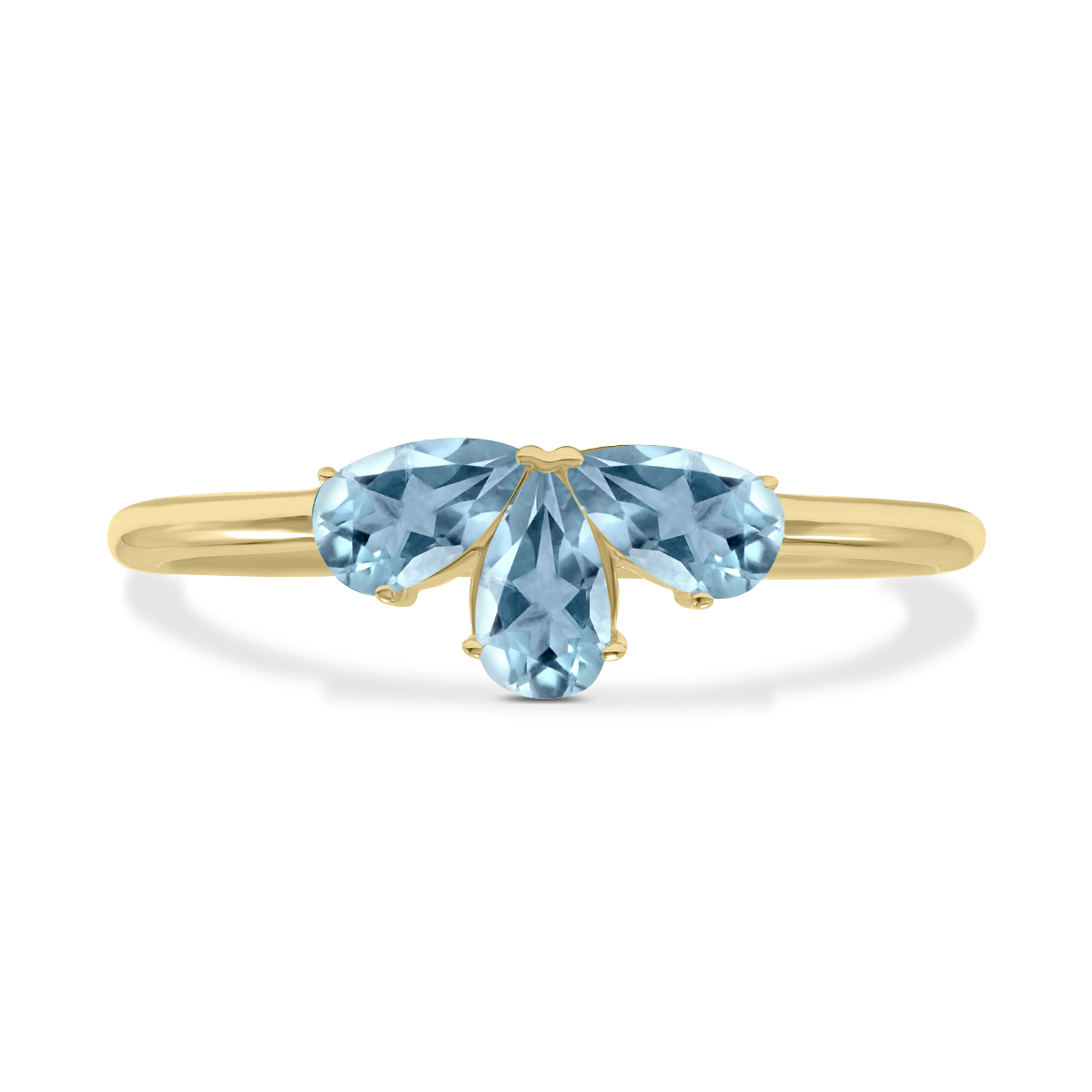 Aquamarine Pear Shape Three Stone Ring in 10K Yellow Gold