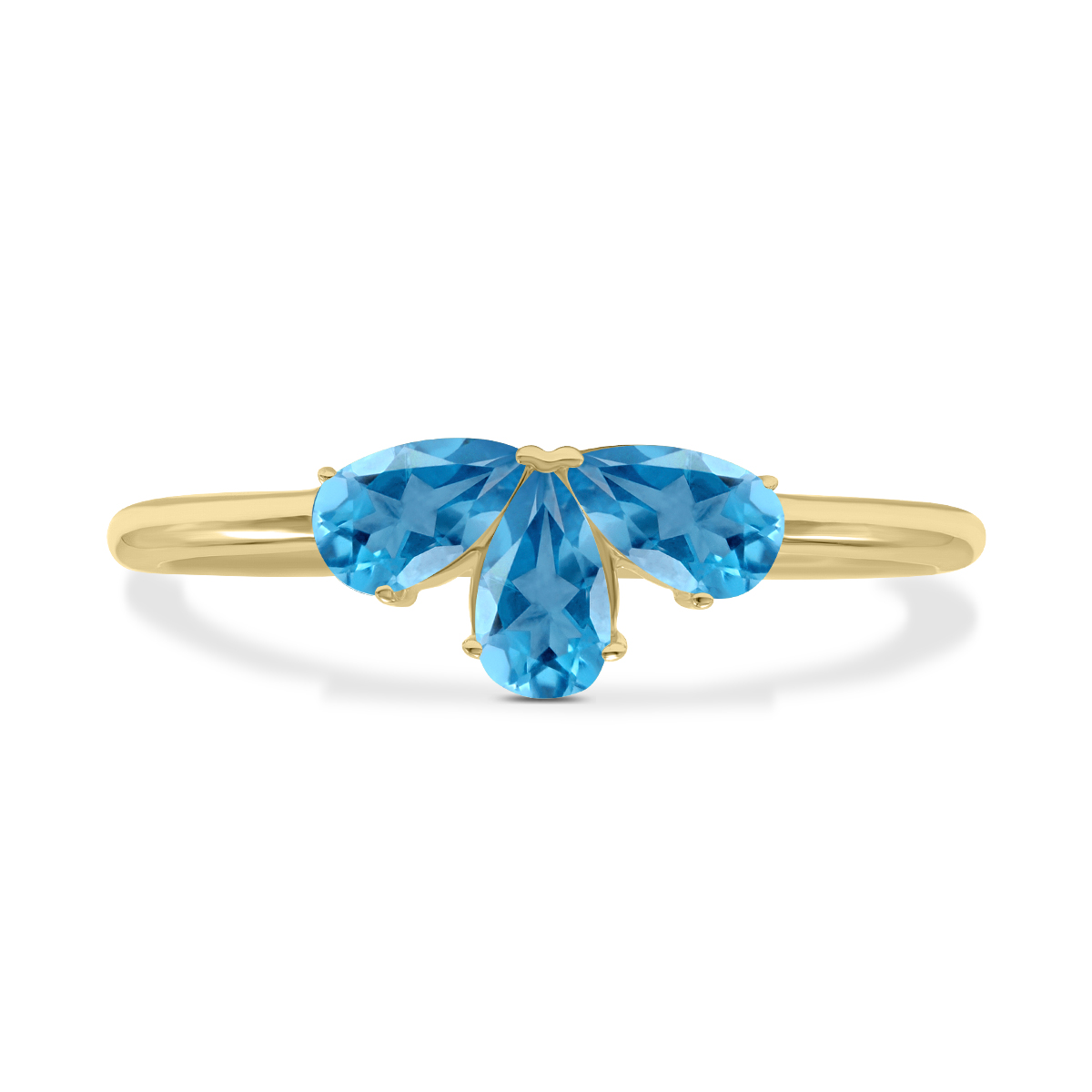 Blue Topaz Pear Shape Three Stone Ring in 10K Yellow Gold