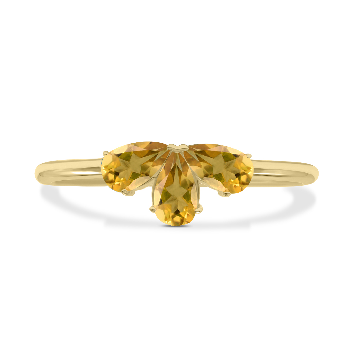 Citrine Pear Shape Three Stone Ring in 10K Yellow Gold