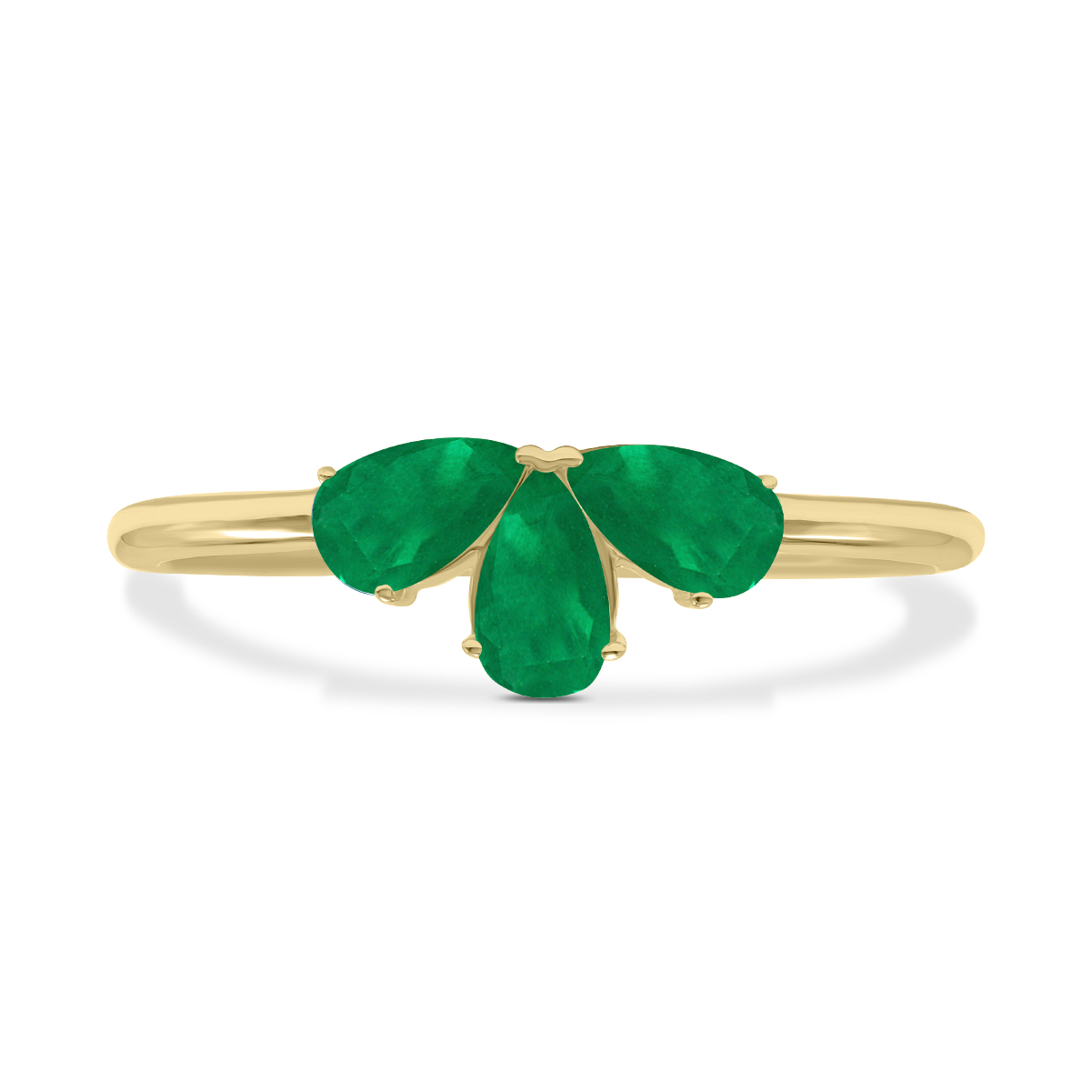 Emerald Pear Shape Three Stone Ring in 10K Yellow Gold