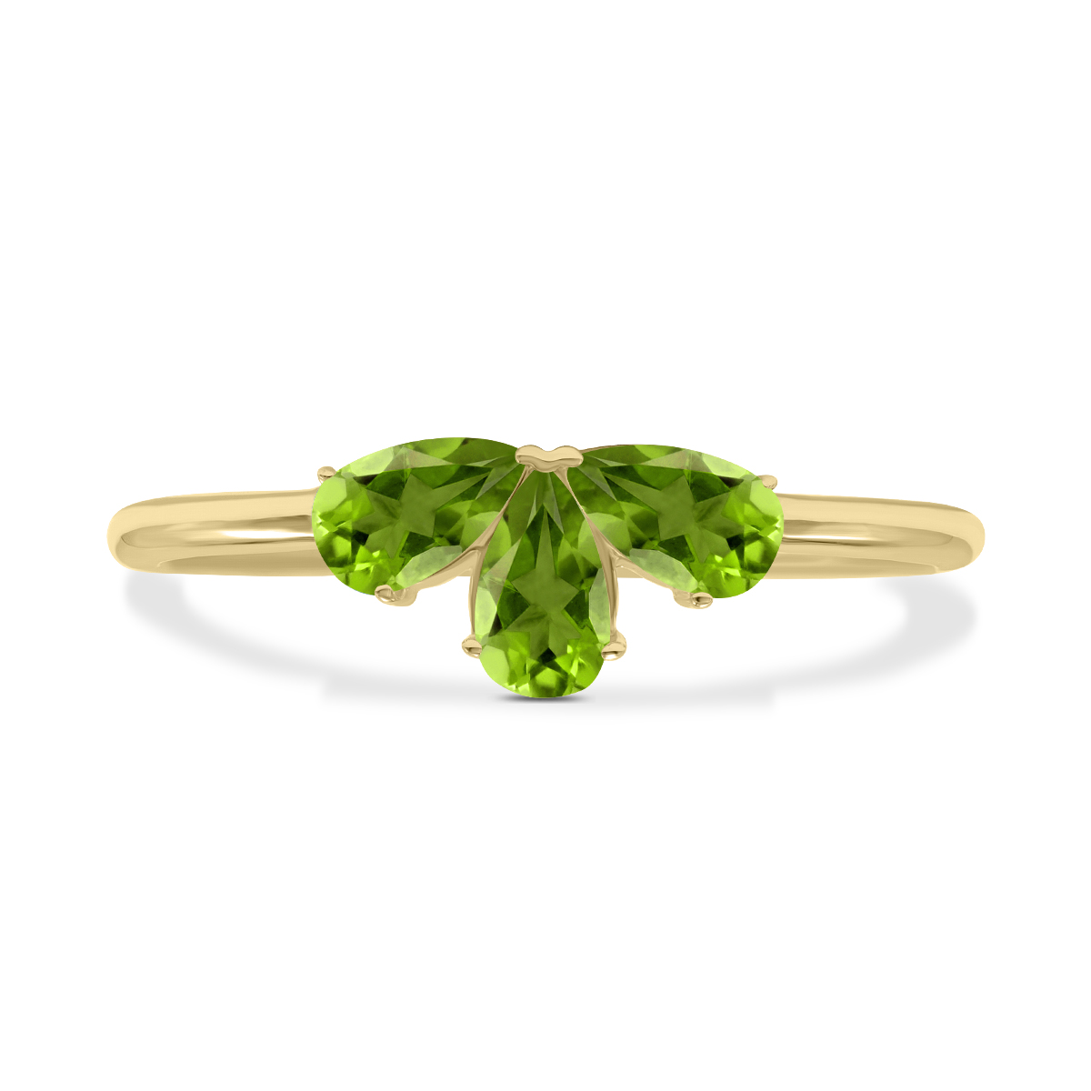 Peridot Pear Shape Three Stone Ring in 10K Yellow Gold