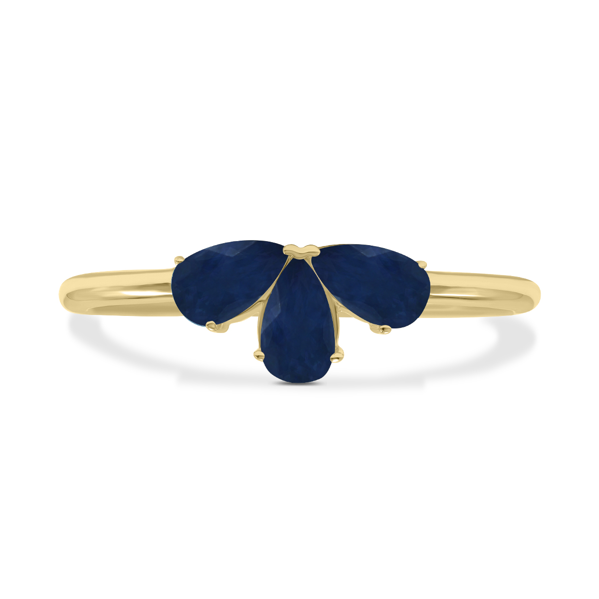 Sapphire Pear Shape Three Stone Ring in 10K Yellow Gold
