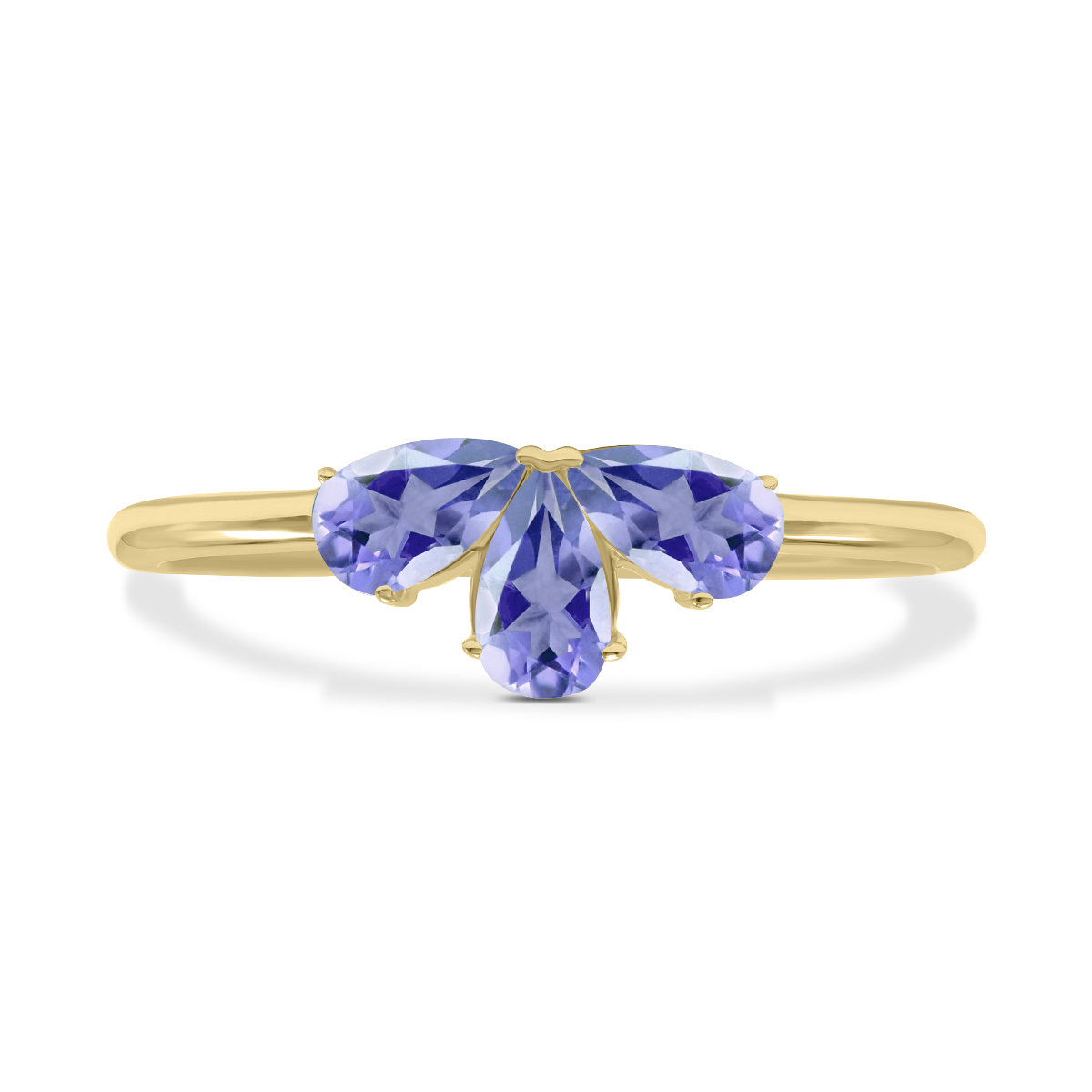 Tanzanite Pear Shape Three Stone Ring in 10K Yellow Gold