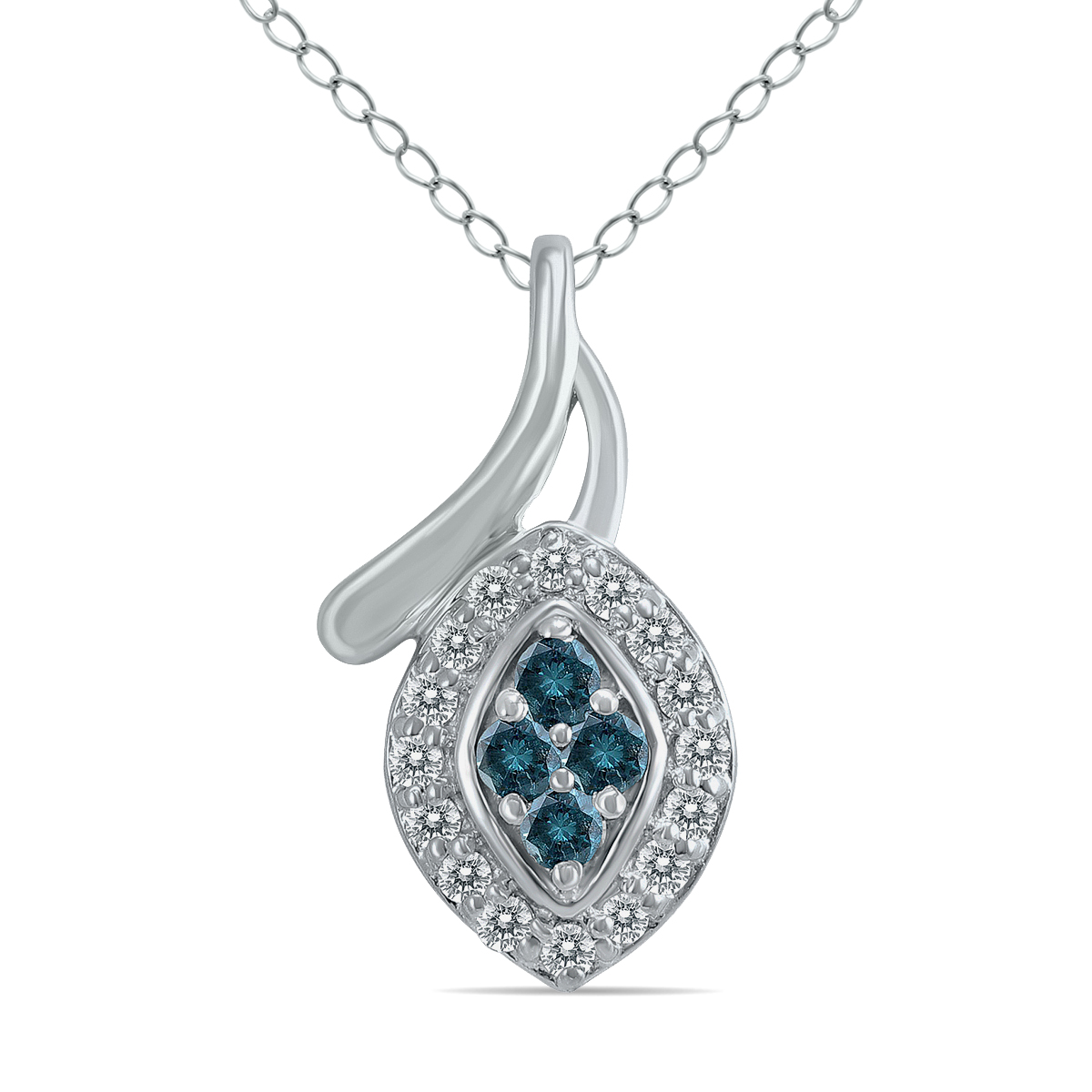 1/5 CTW Natural Blue and White Diamond Leaf Pendant in 10K White Gold