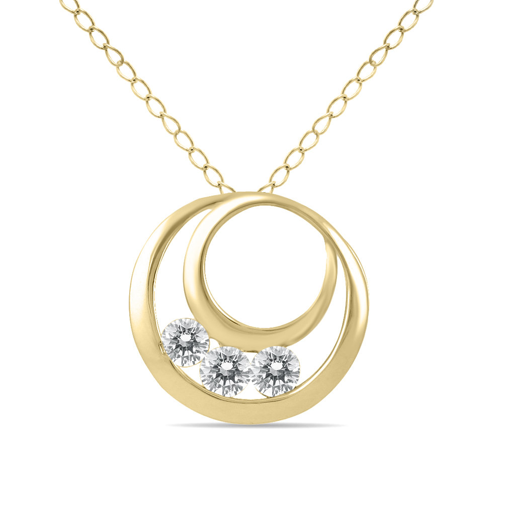 1/2 Carat TW Three Stone Circle Pendant in 14K Yellow Gold