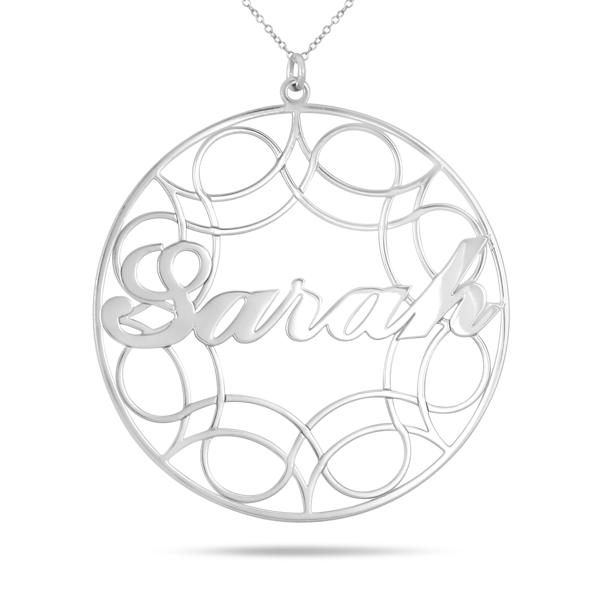 Custom Name Circle Pendant Necklace in .925 Sterling Silver