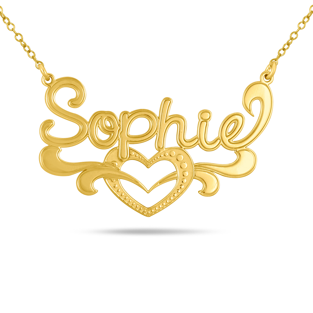Custom Name Heart Pendant Necklace in 24K Gold Plated Sterling Silver