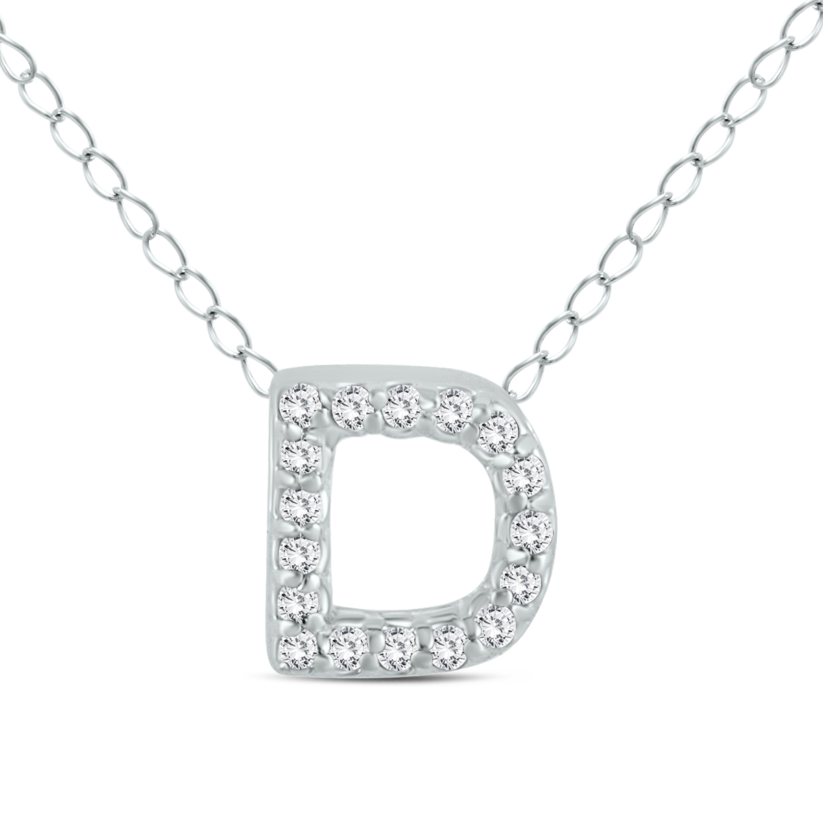1/10 Carat TW D Initial Diamond Pendant in 10K White Gold