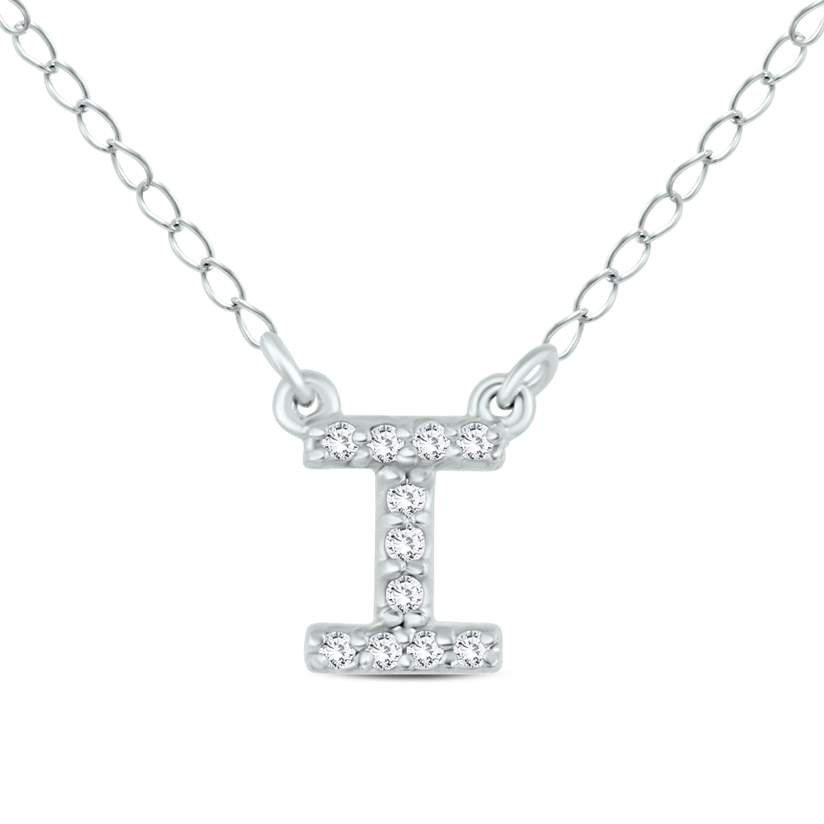 1/10 Carat TW I Initial Diamond Pendant in 10K White Gold