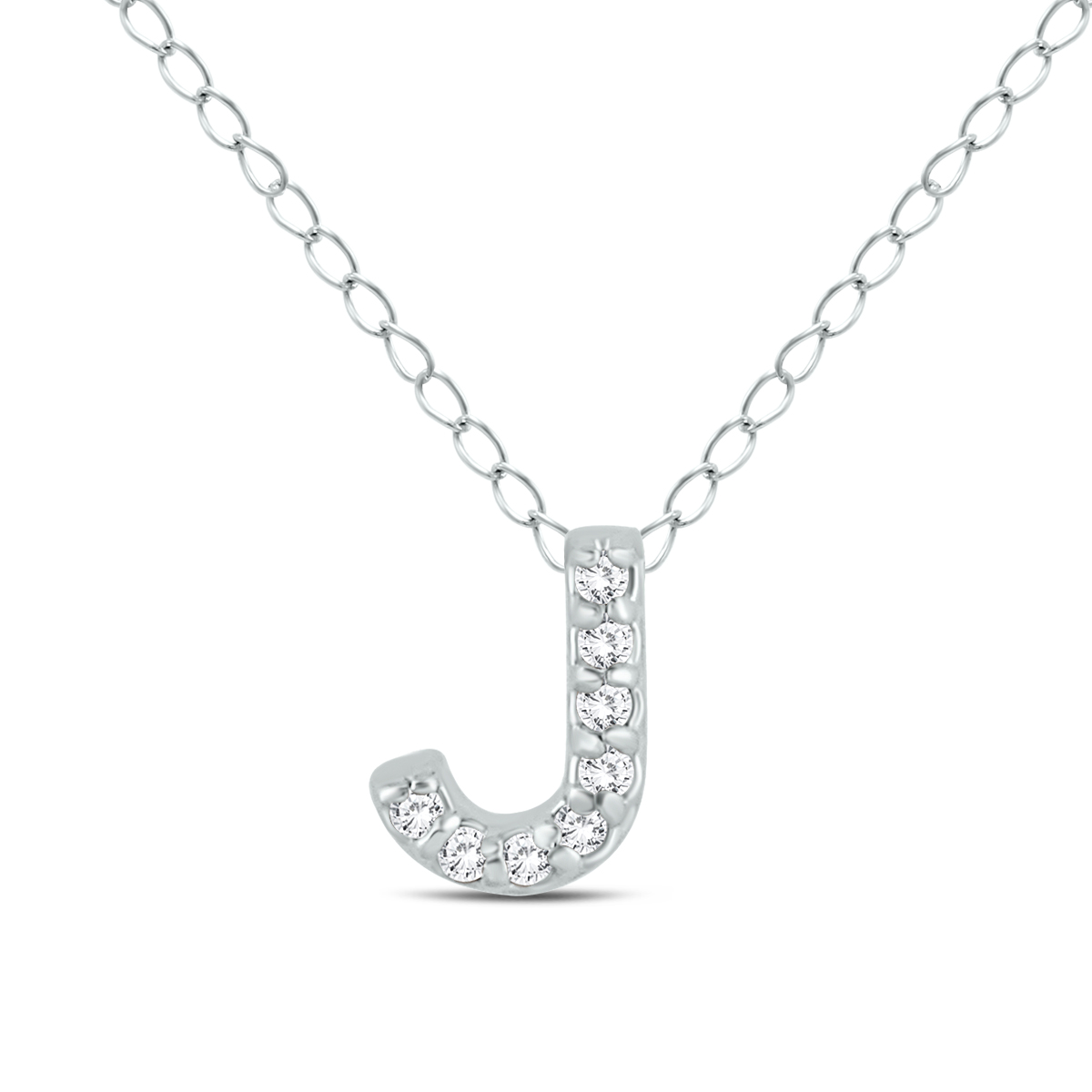 J Initial Diamond Pendant in 10K White Gold