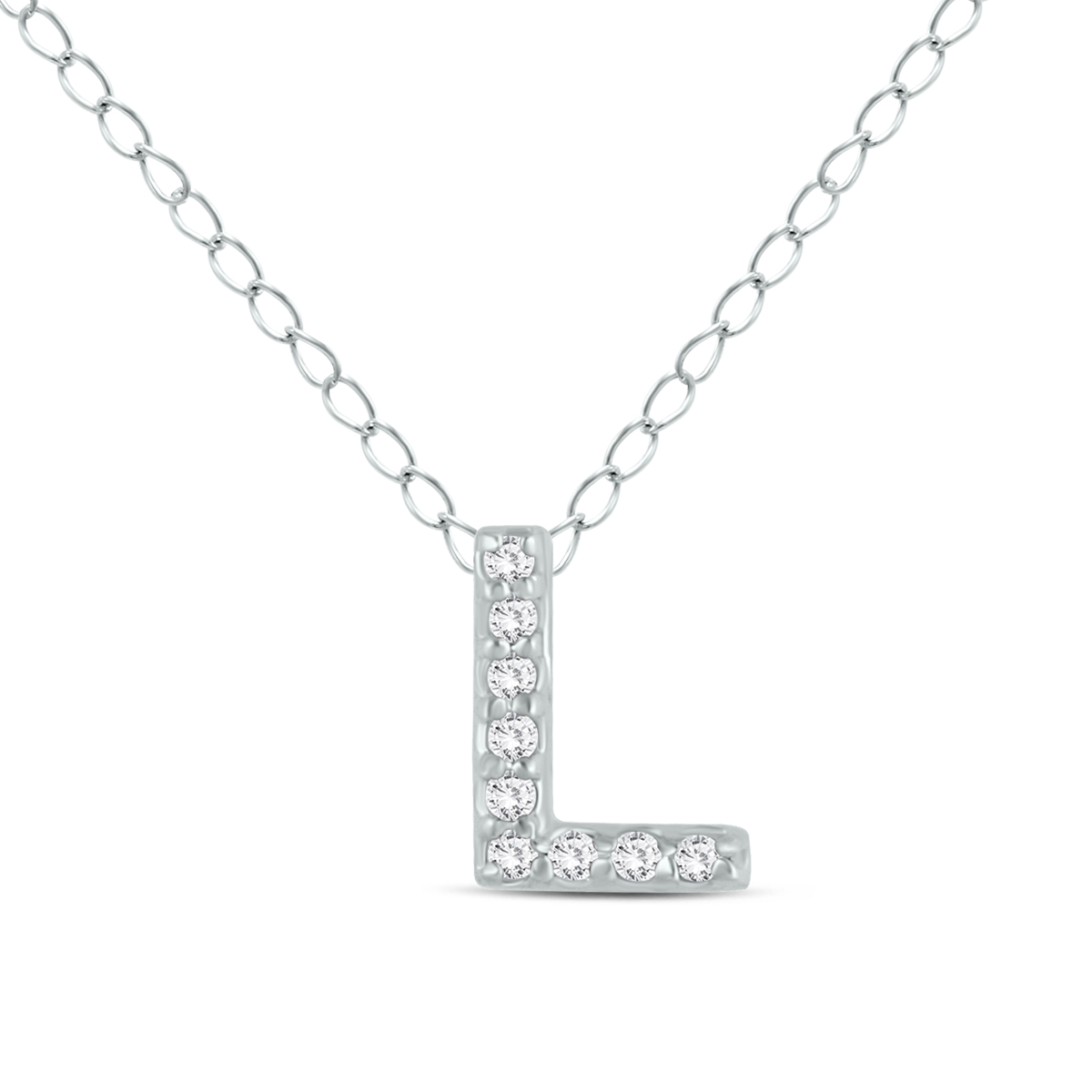 L Initial Diamond Pendant in 10K White Gold