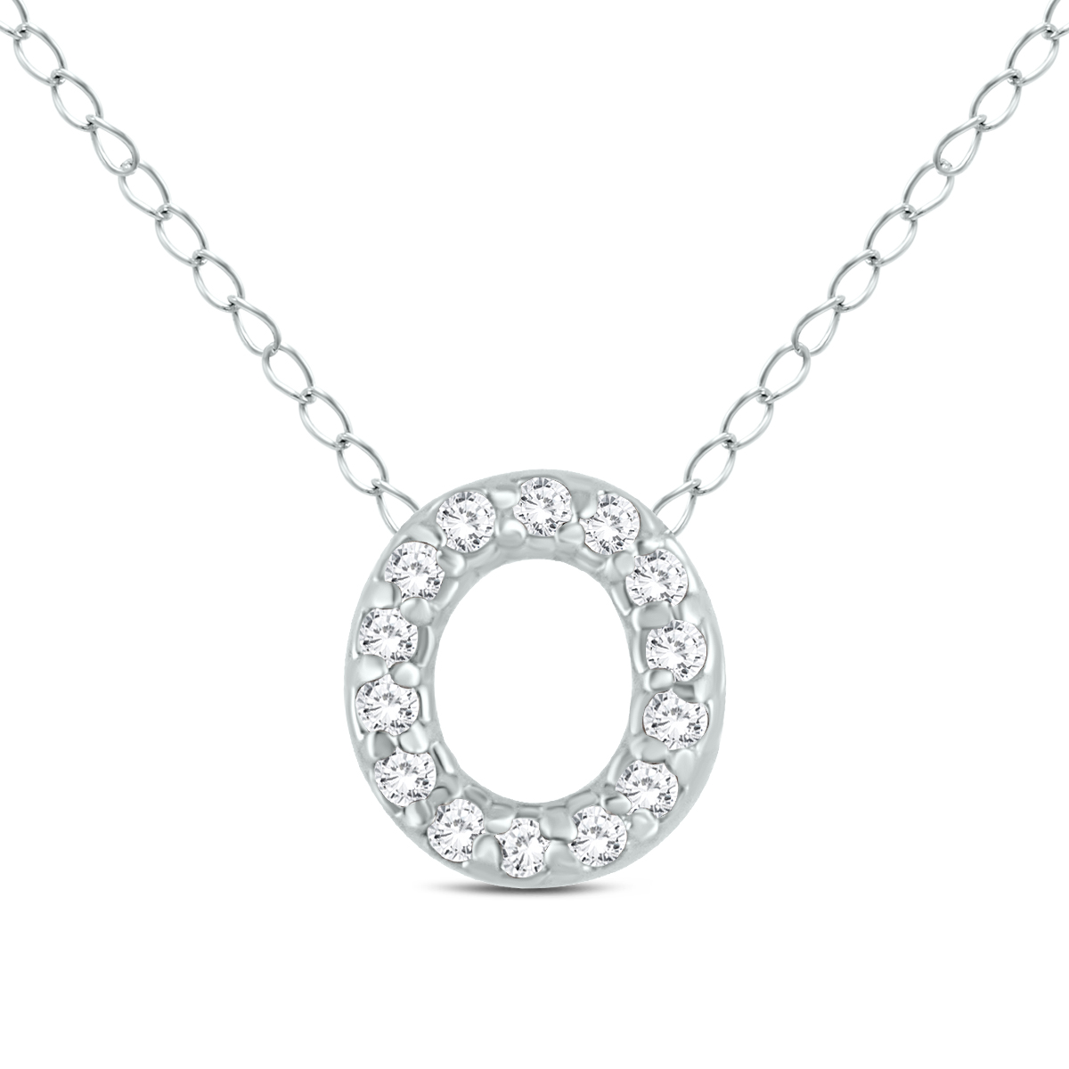 1/10 Carat TW O Initial Diamond Pendant in 10K White Gold