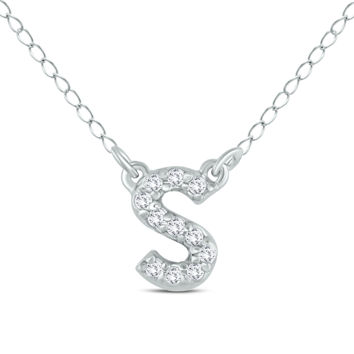1/10 Carat TW S Initial Diamond Pendant in 10K White Gold
