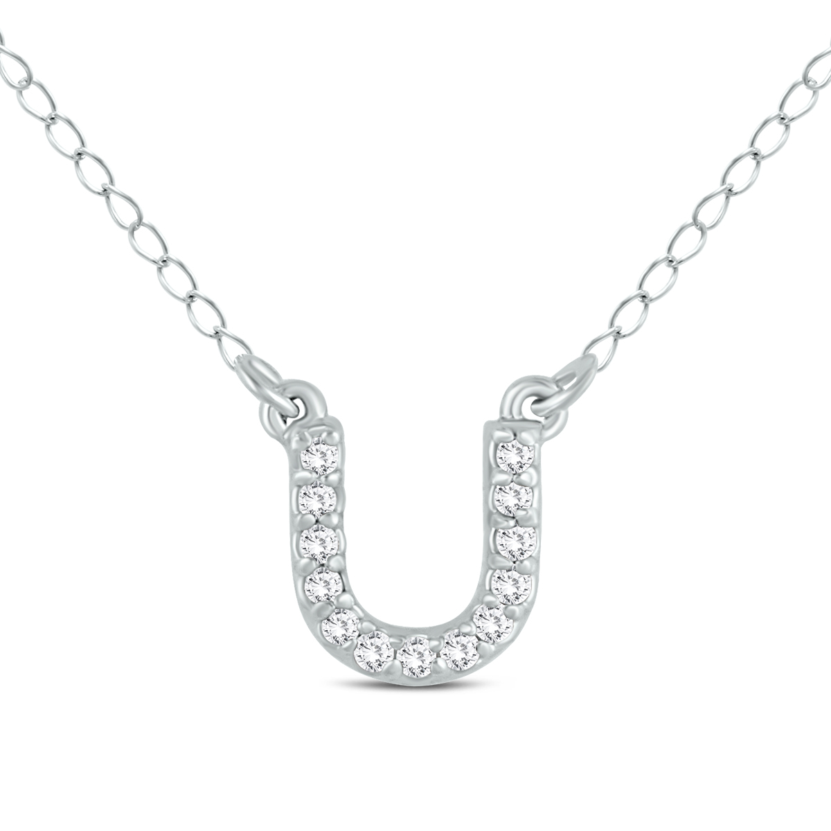 1/10 Carat TW U Initial Diamond Pendant in 10K White Gold
